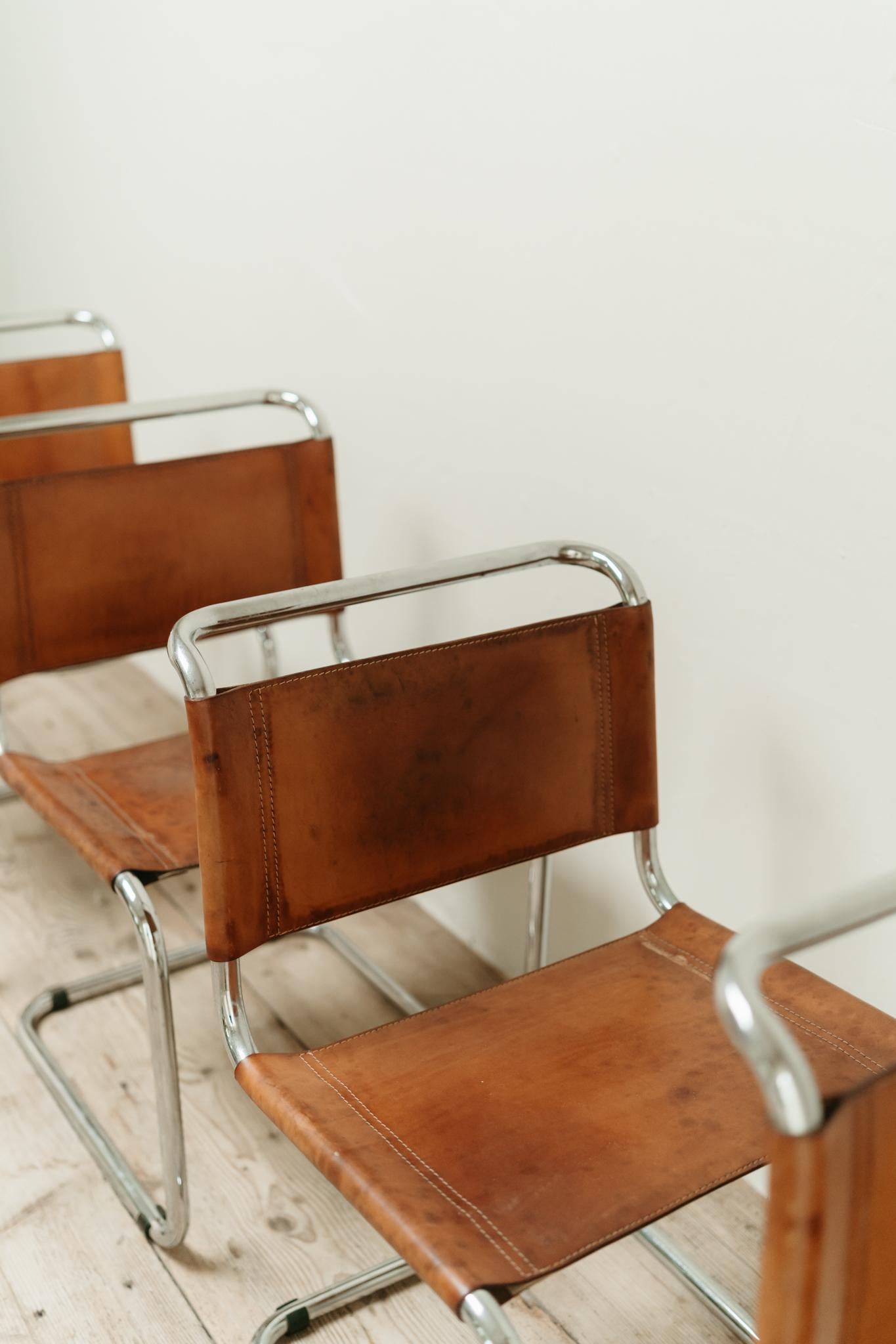 Mart Stam for Thonet chairs, set of 4, cognac leather and chrome, Germany 1960's 2
