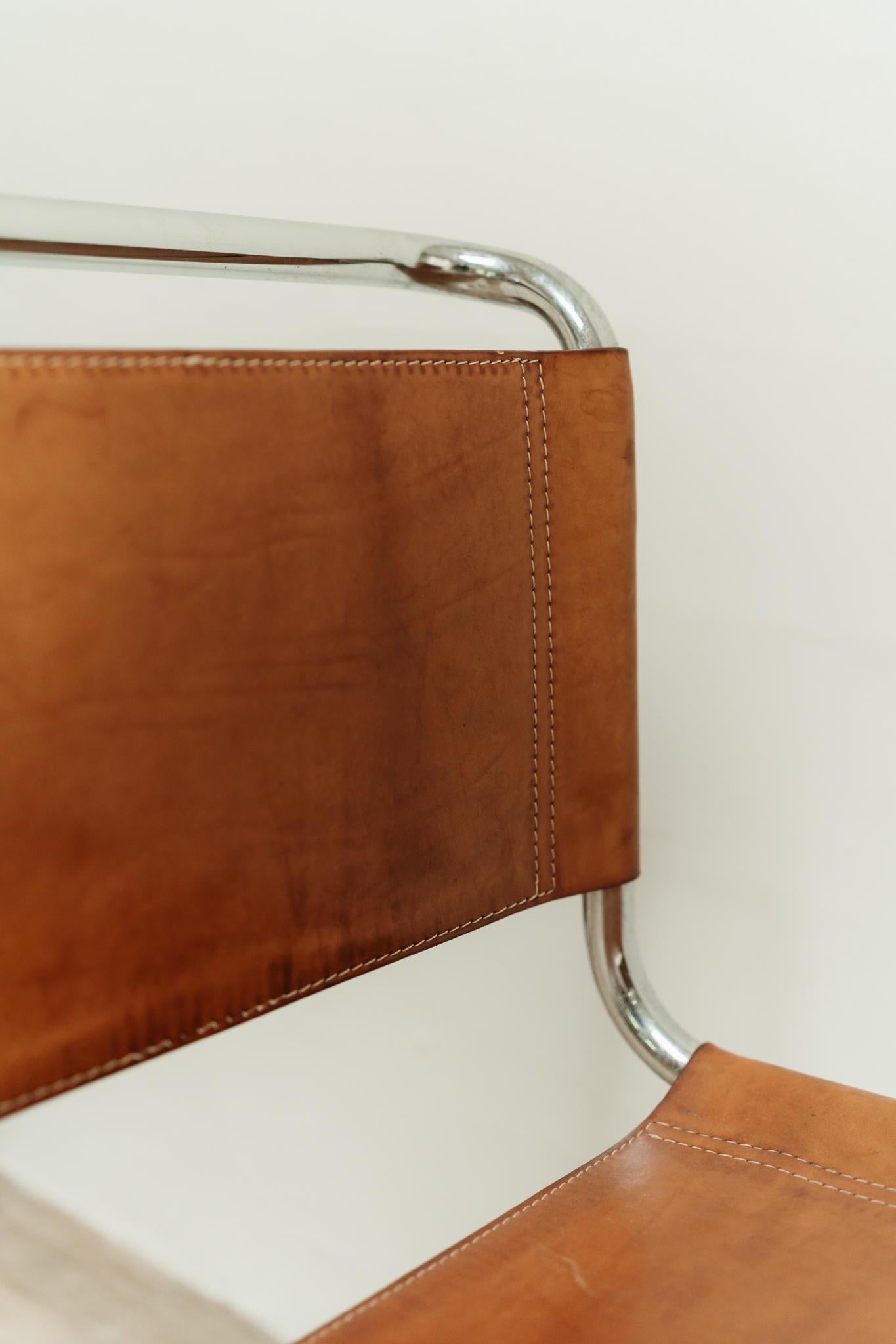 Mart Stam for Thonet chairs, set of 4, cognac leather and chrome, Germany 1960's 3