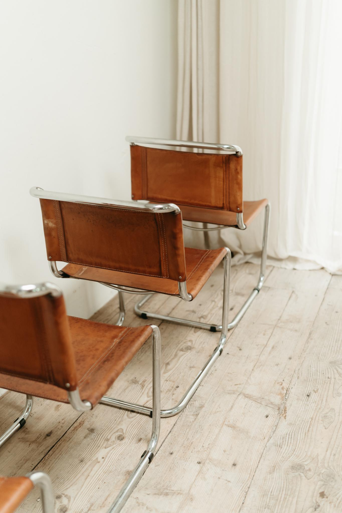 Mart Stam for Thonet chairs, set of 4, cognac leather and chrome, Germany 1960's 4