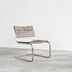 Mart Stam for Thonet Lounge Chair in Weathered Solid Iroko and Stainless Steel