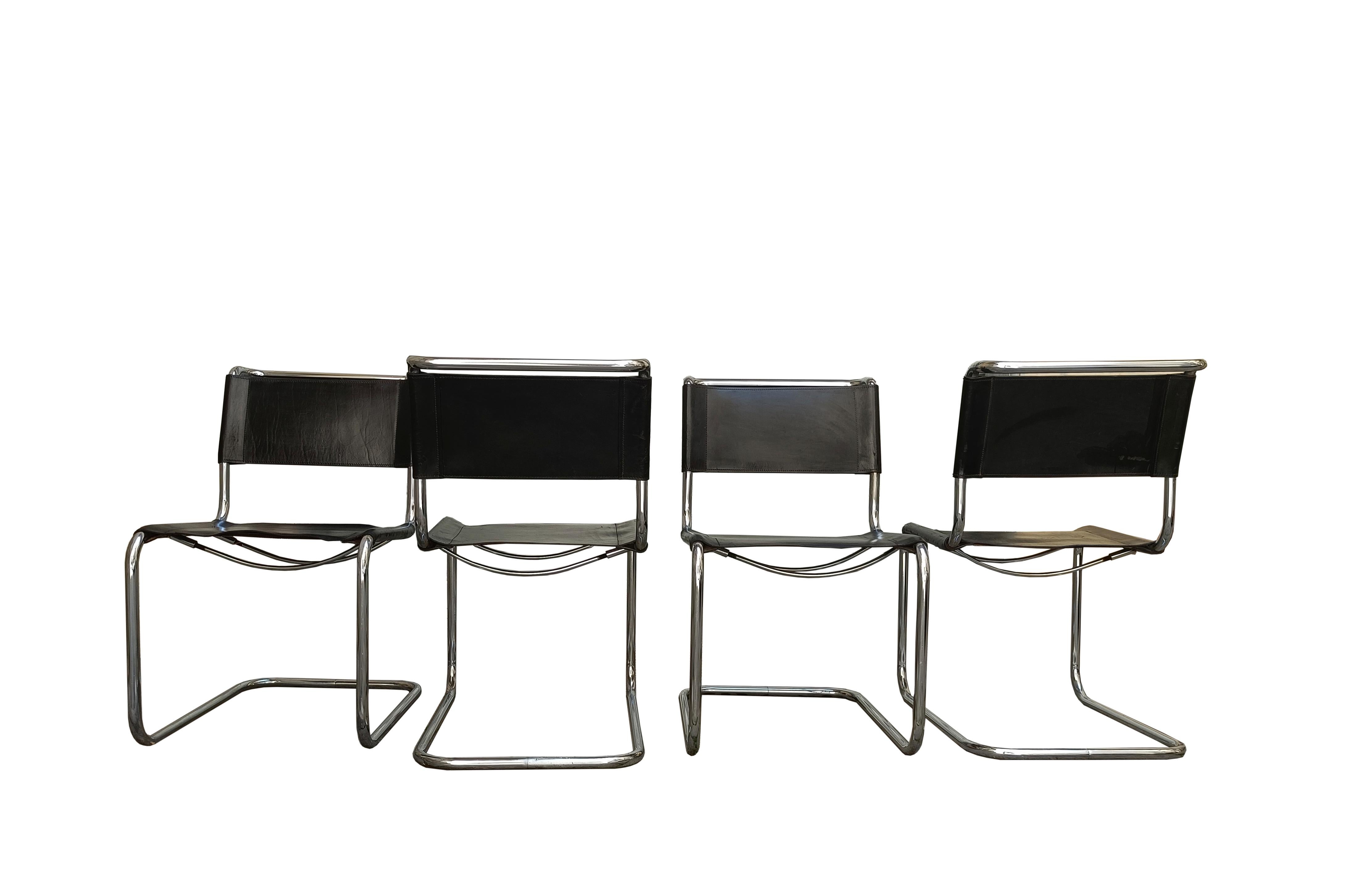 Mart Stam für Thonet  Satz von 4 freitragenden Stühlen „S33“, Deutschland 1960er Jahre (Mitte des 20. Jahrhunderts)