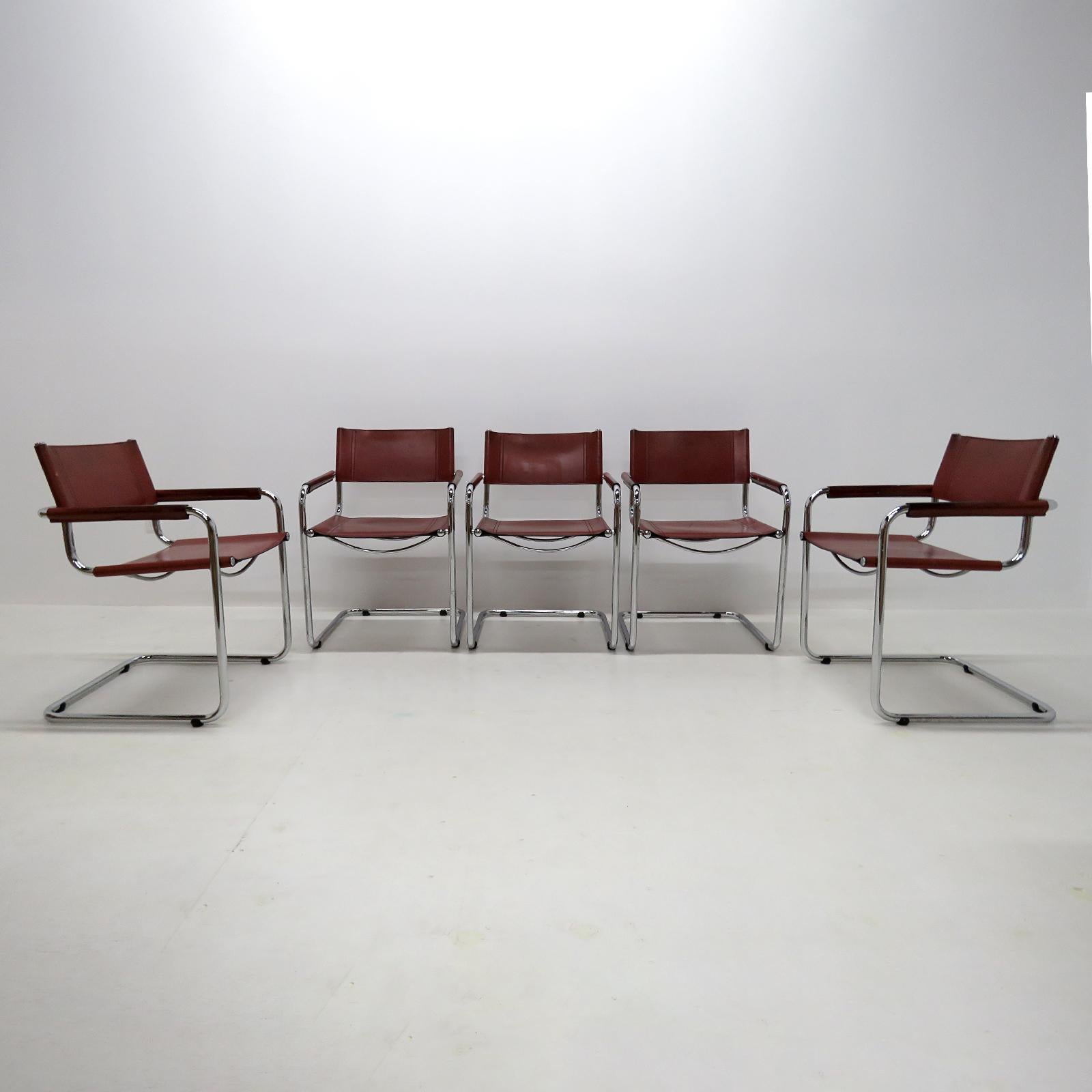 Late 20th Century Mart Stam Leather Cantilever Chairs by Fasem