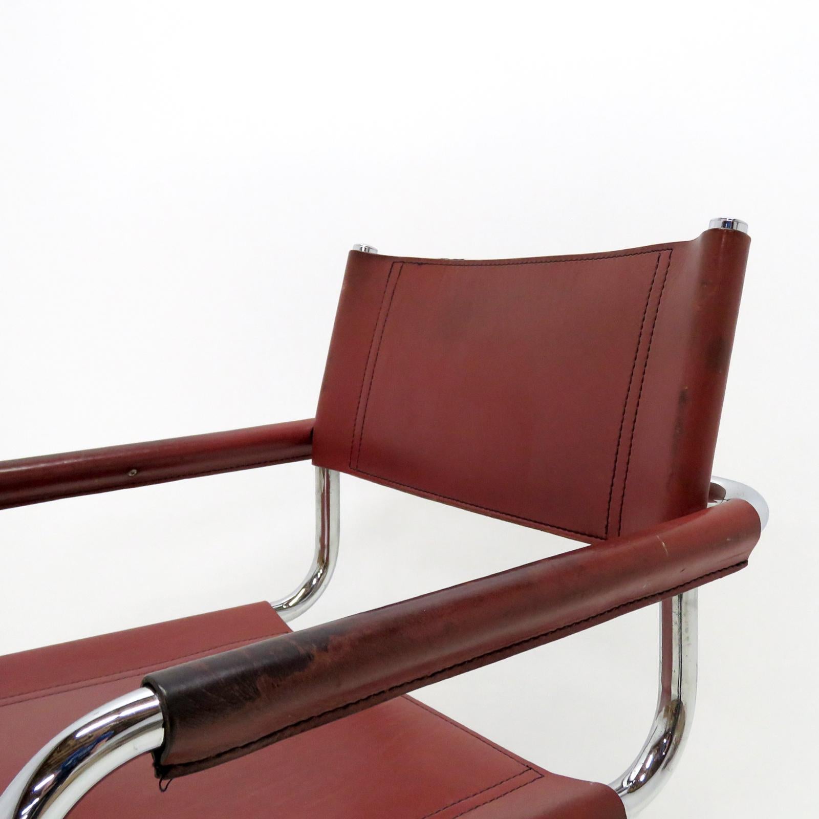 Italian Mart Stam Leather Cantilever Chairs by Fasem