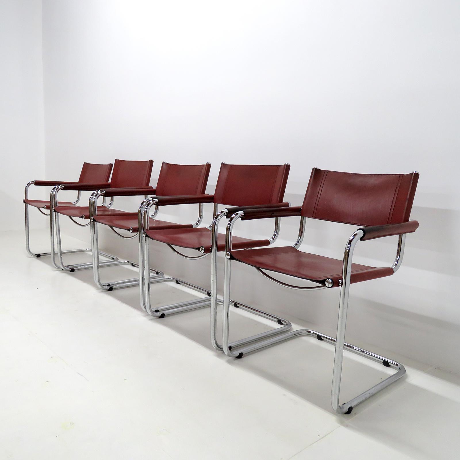 Mart Stam Leather Cantilever Chairs by Fasem In Good Condition In Los Angeles, CA