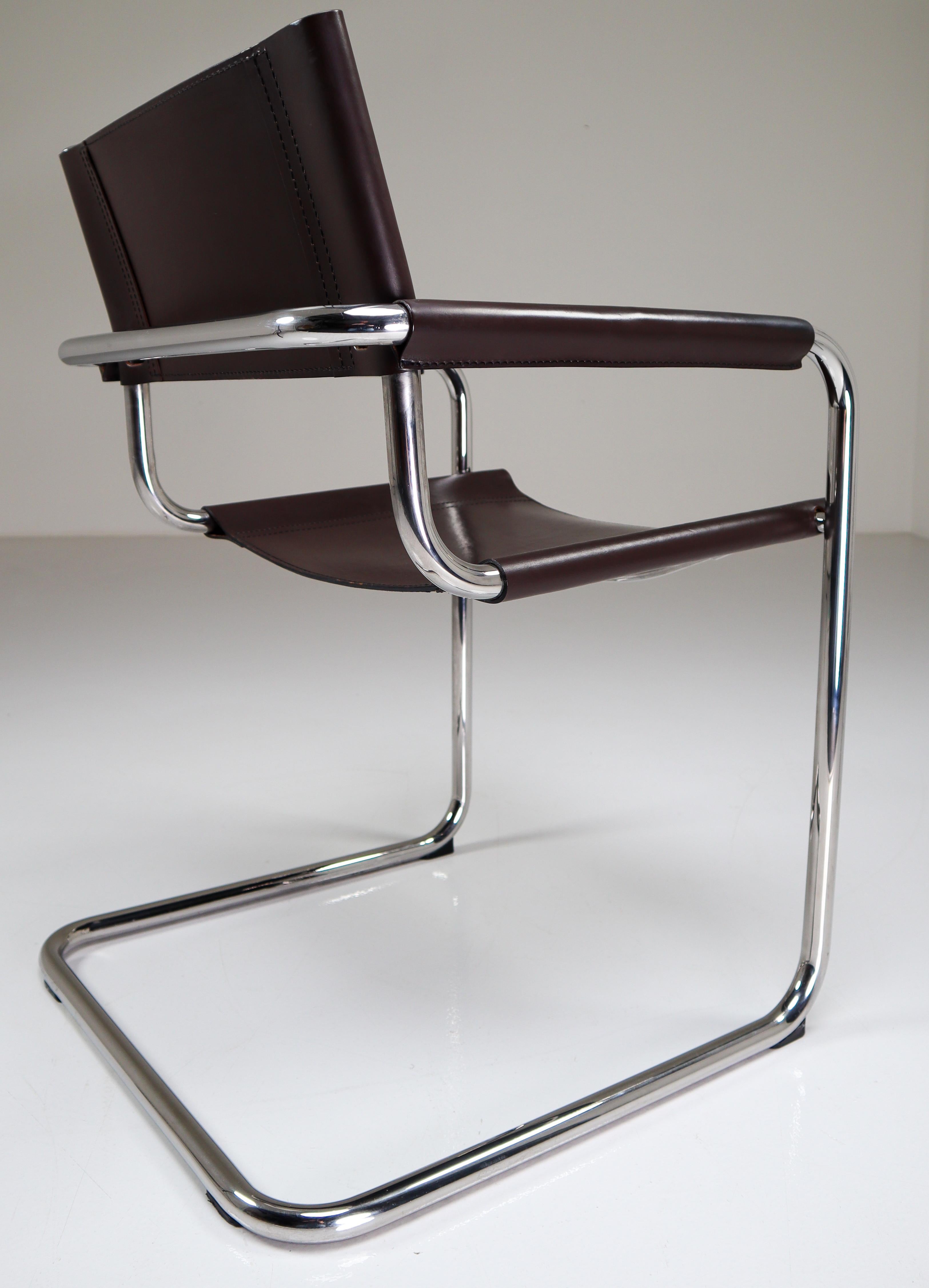 Mart Stam Model S33 Chocolate Brown Leather Cantilever Chairs by Fasem Italy In Good Condition In Almelo, NL