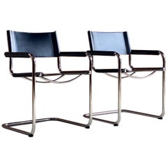 Mart Stam Model S33 Leather Cantilever Chairs By Fasem Italy Circa 1980