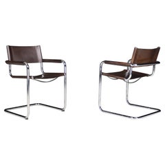 Mart Stam Model S33 Leather Cantilever Chairs by Fasem, Italy, 1980
