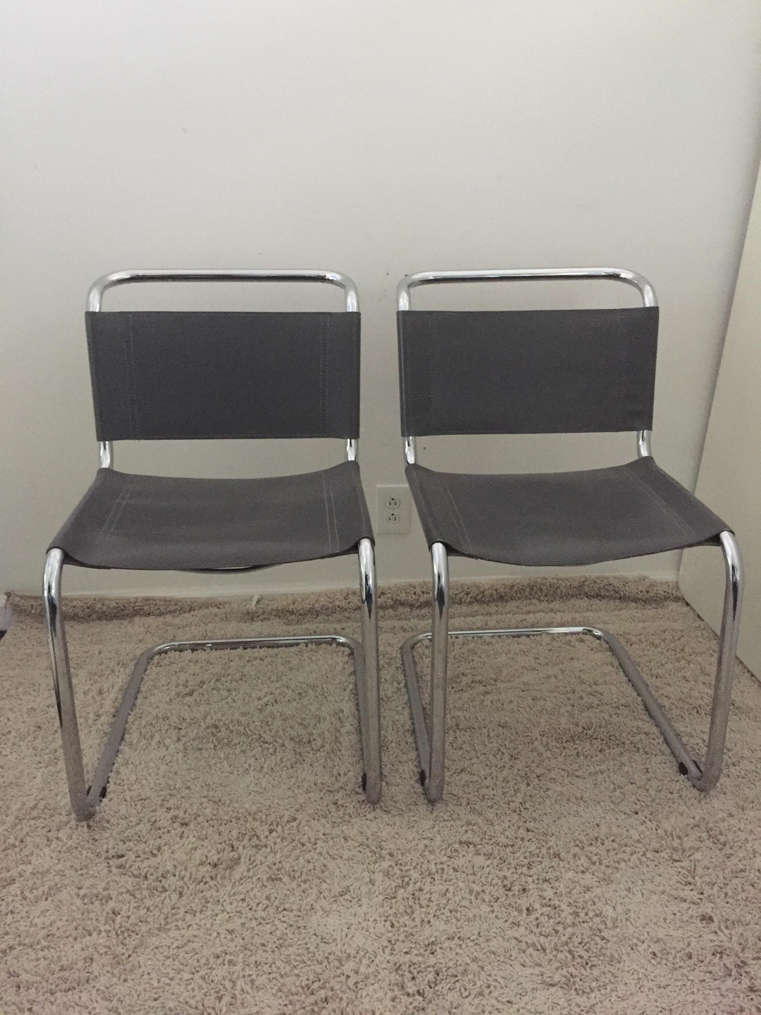 Mid-Century Modern Mart Stam Pair of Tubular Chrome and Grey Leather Chairs