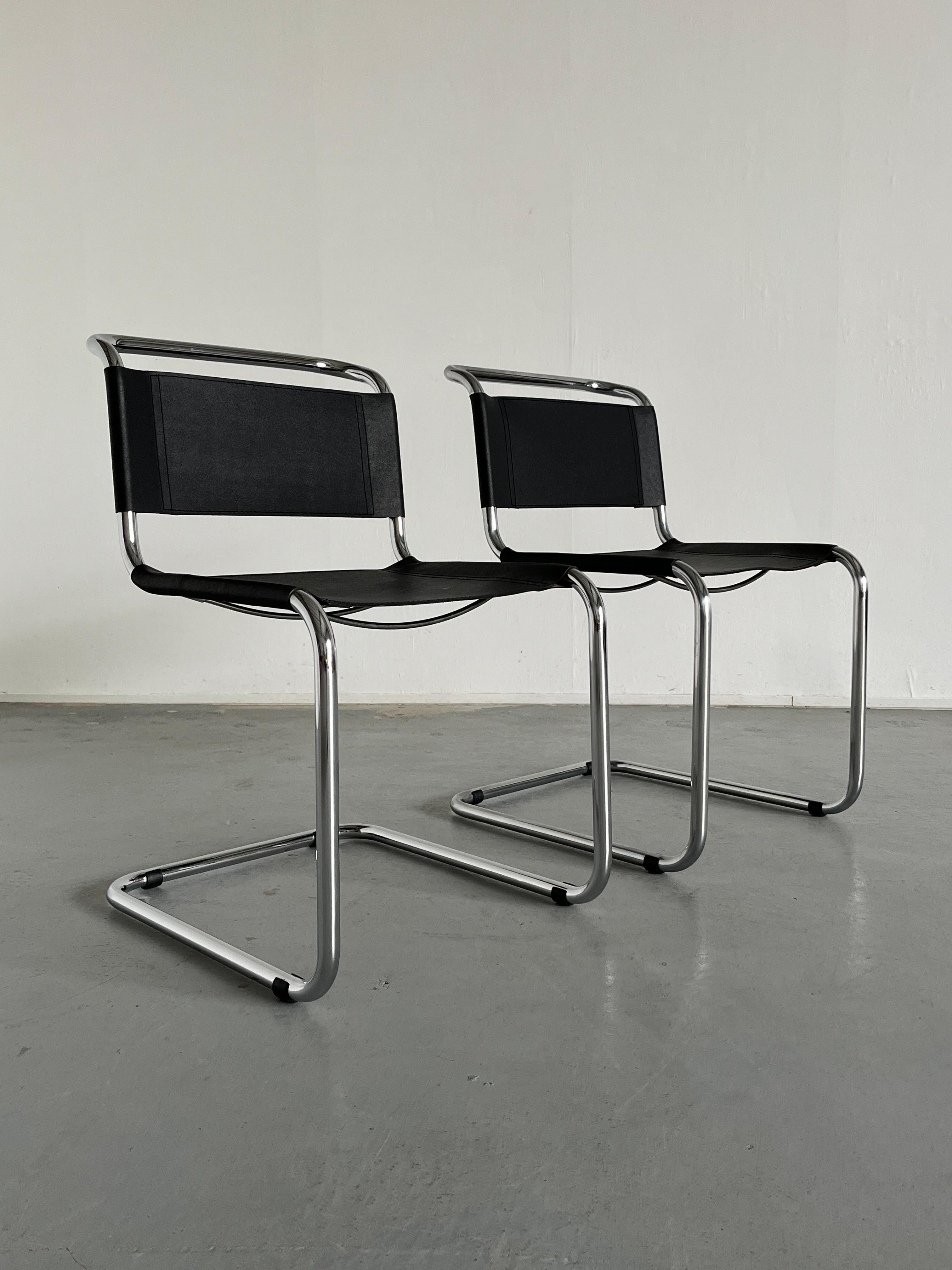 Mart Stam S33 Design Cantilever Tubular Steel and Faux Leather Chairs, 1970s For Sale 3