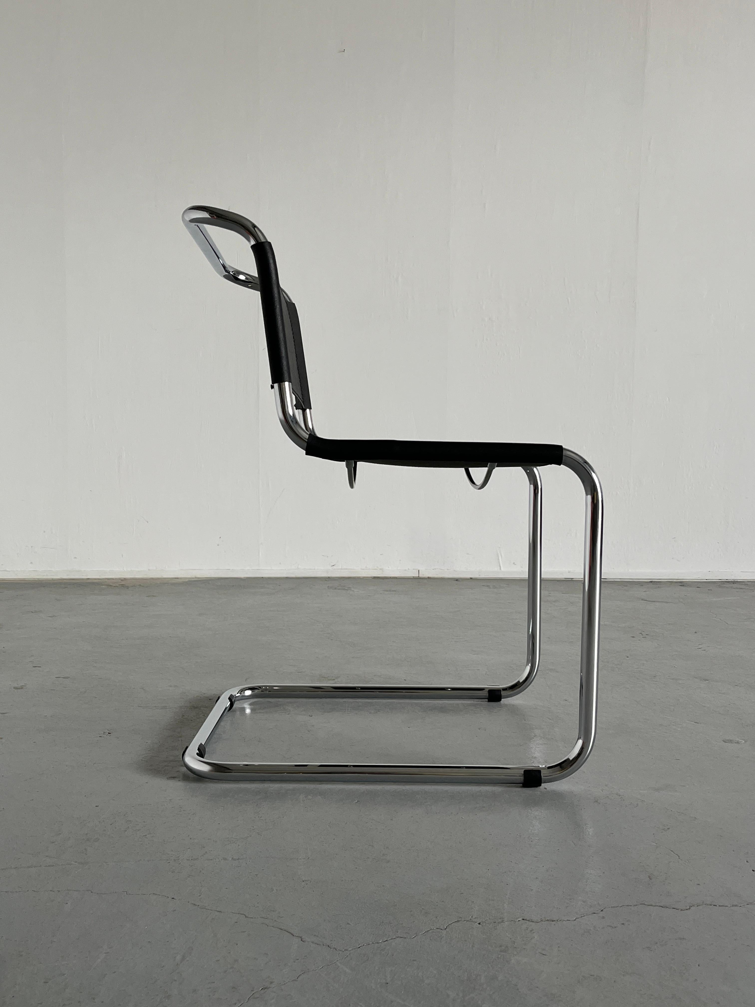 Mart Stam S33 Design Cantilever Tubular Steel and Faux Leather Chairs, 1970s 5