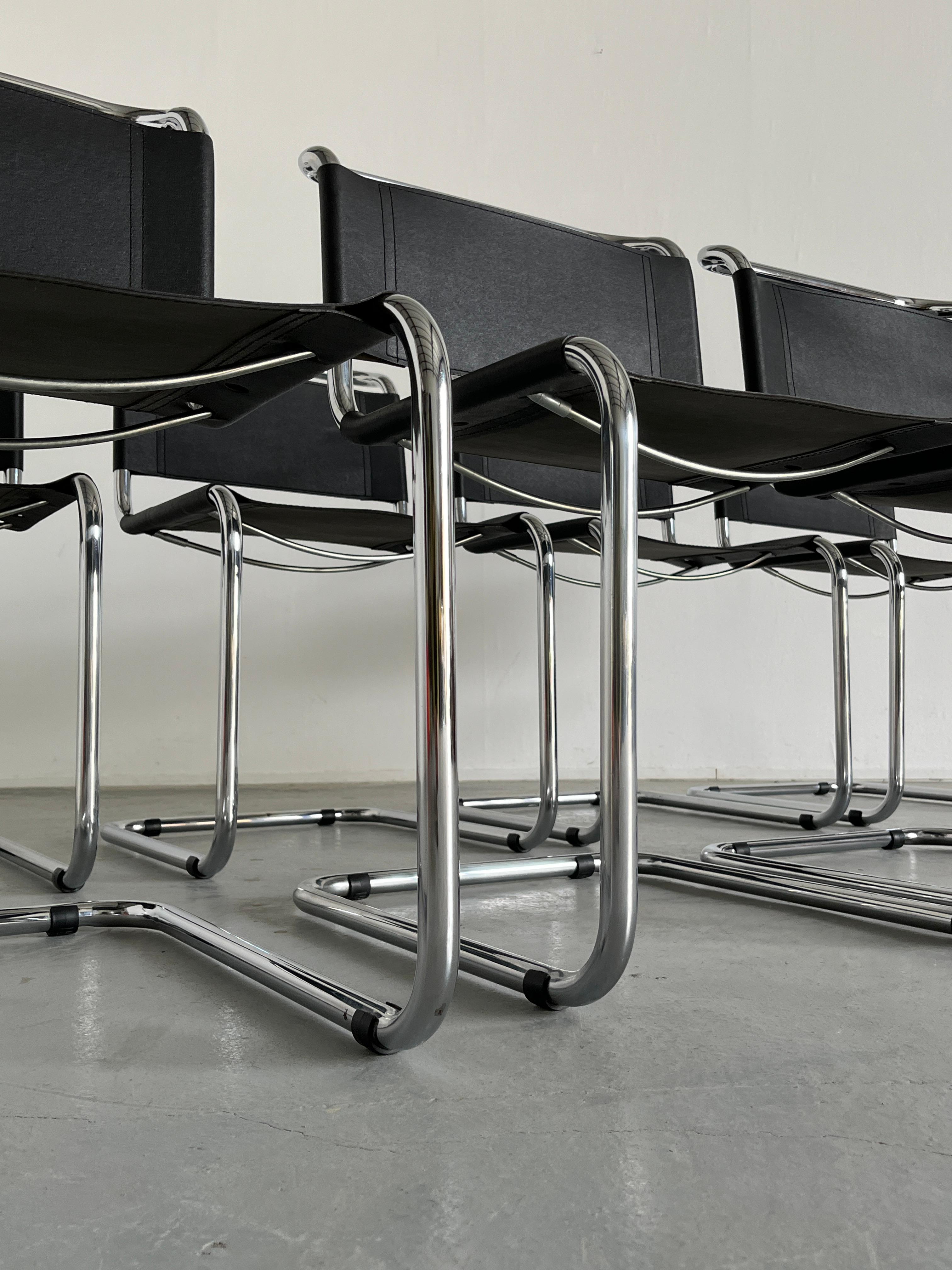 Mart Stam S33 Design Cantilever Tubular Steel and Faux Leather Chairs, 1970s 6