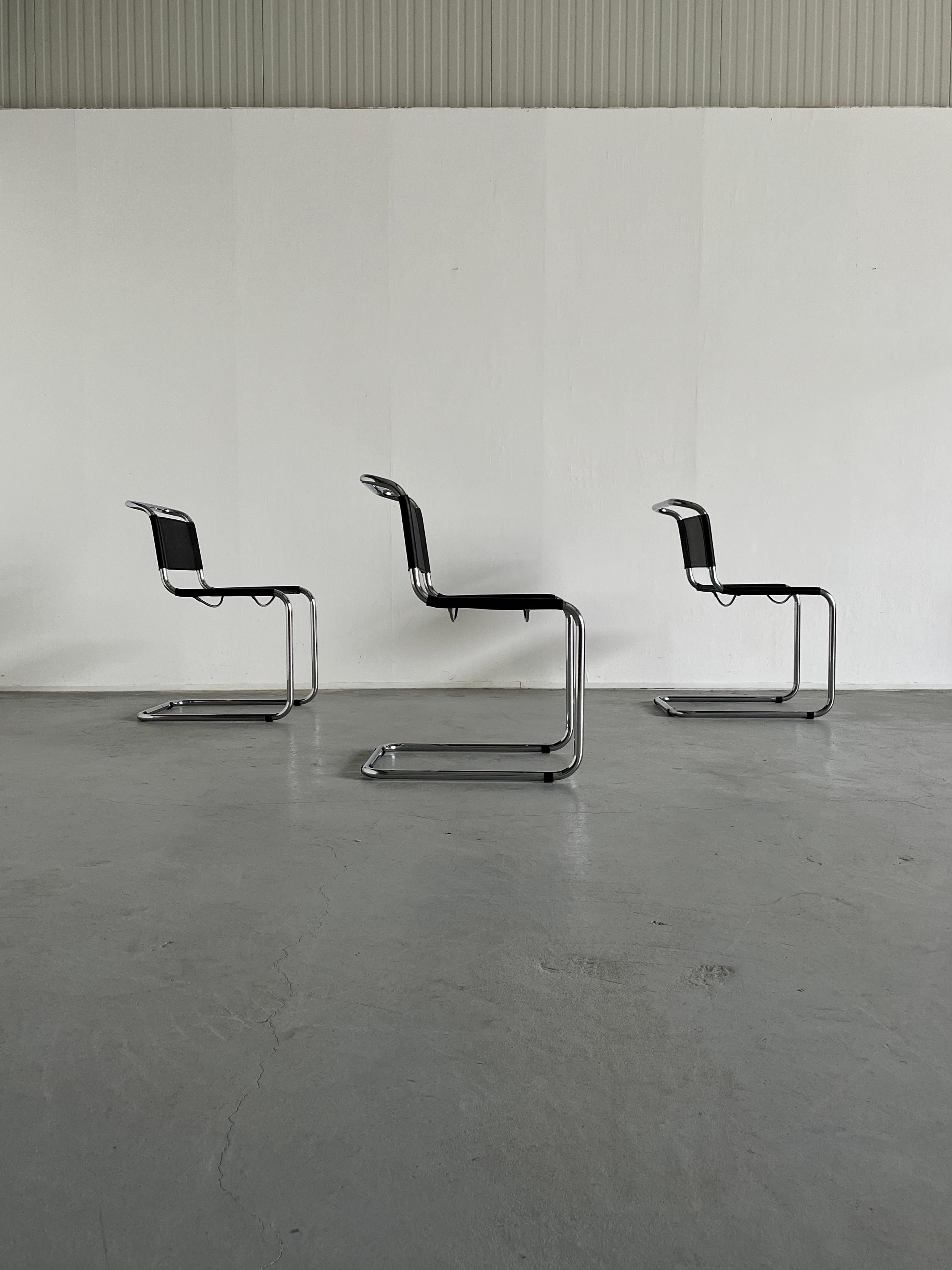 Mart Stam S33 Design Cantilever Tubular Steel and Faux Leather Chairs, 1970s For Sale 7