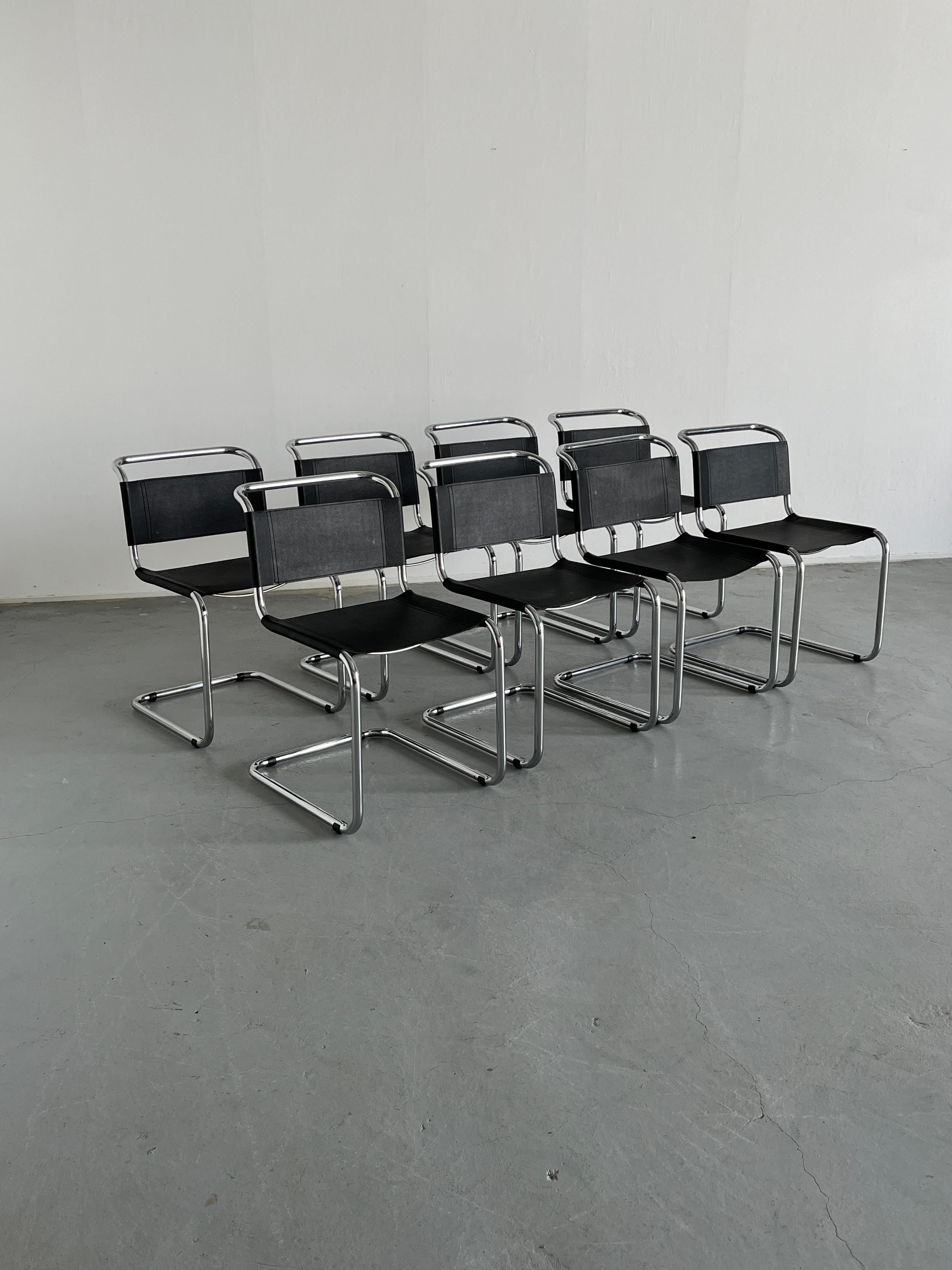 Mid-Century Modern Mart Stam S33 Design Cantilever Tubular Steel and Faux Leather Chairs, 1970s For Sale