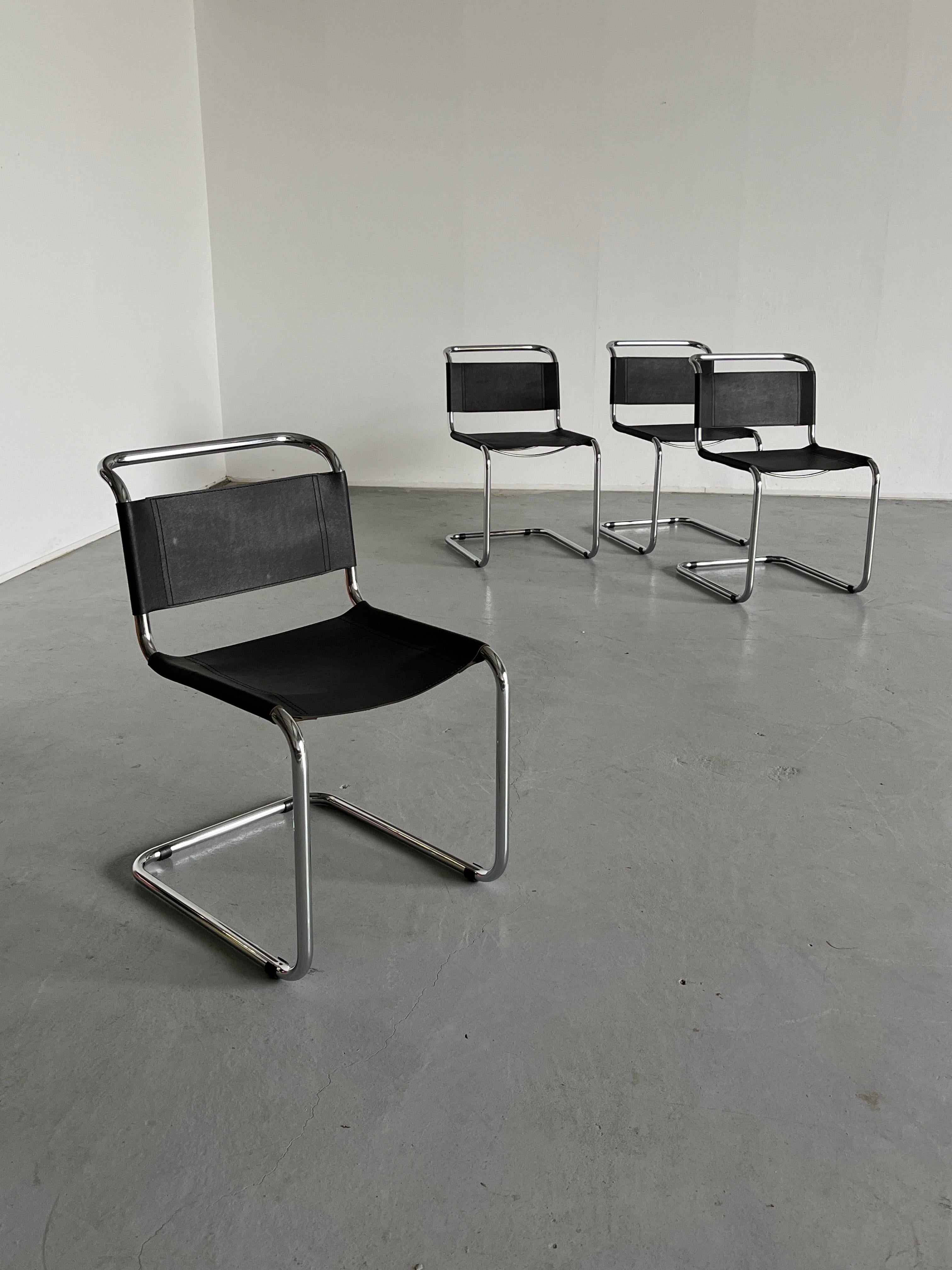 Late 20th Century Mart Stam S33 Design Cantilever Tubular Steel and Faux Leather Chairs, 1970s For Sale