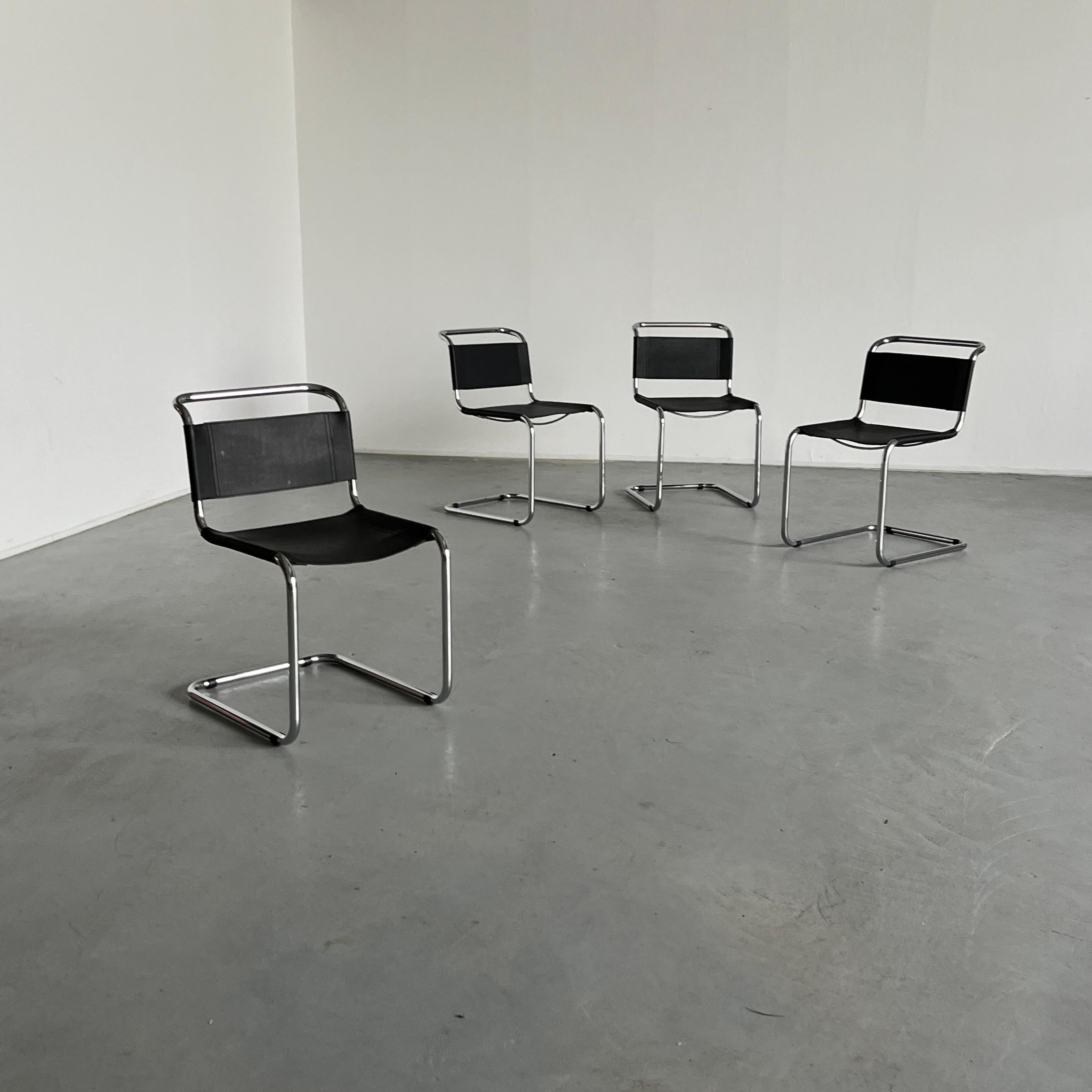 Metal Mart Stam S33 Design Cantilever Tubular Steel and Faux Leather Chairs, 1970s For Sale