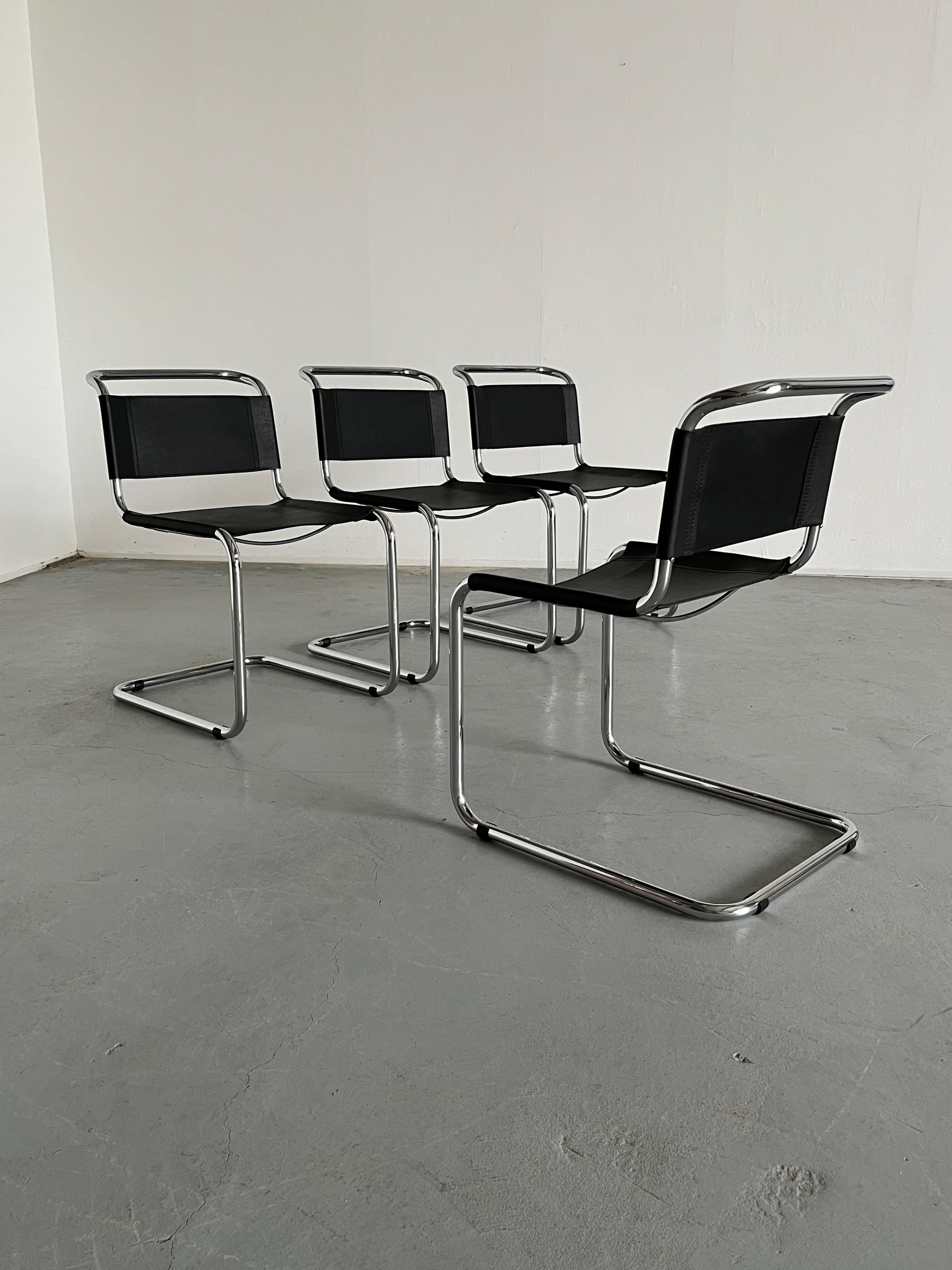 Mart Stam S33 Design Cantilever Tubular Steel and Faux Leather Chairs, 1970s For Sale 1