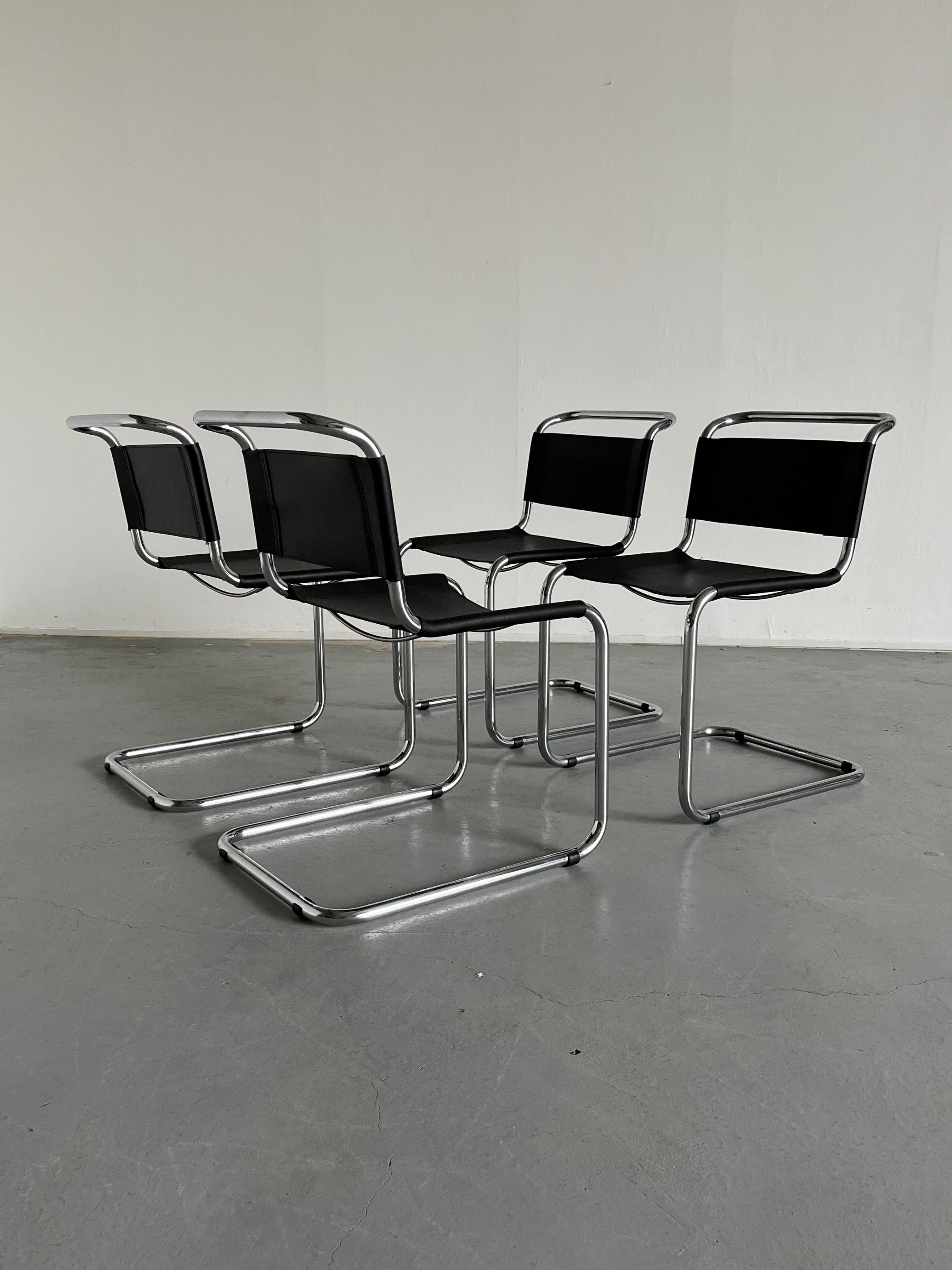 Mart Stam S33 Design Cantilever Tubular Steel and Faux Leather Chairs, 1970s For Sale 2