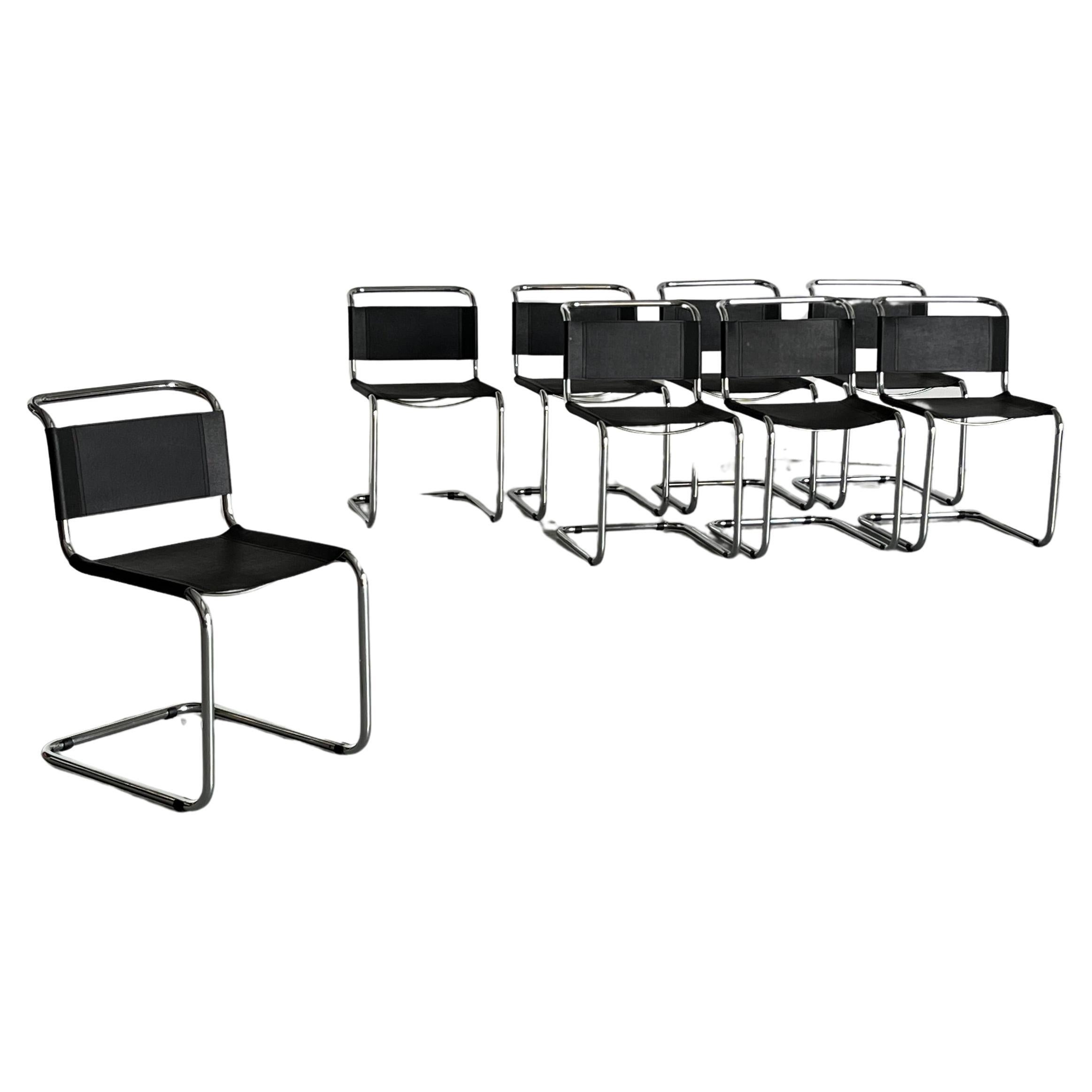 Mart Stam S33 Design Cantilever Tubular Steel and Faux Leather Chairs, 1970s For Sale