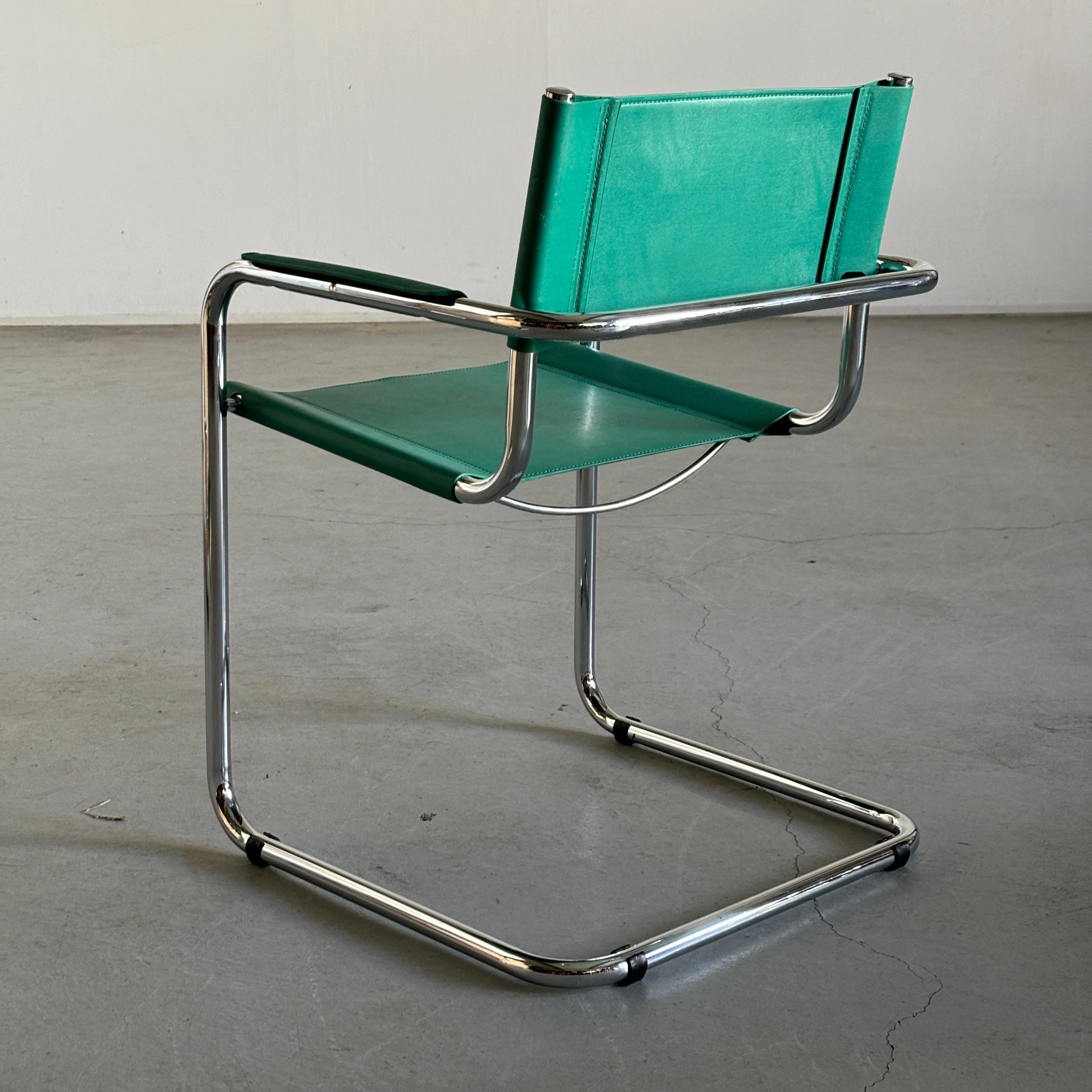 Italian Mart Stam S34 Design Turquoise Cantilever Chair, Bauhaus Design Tubular Steel