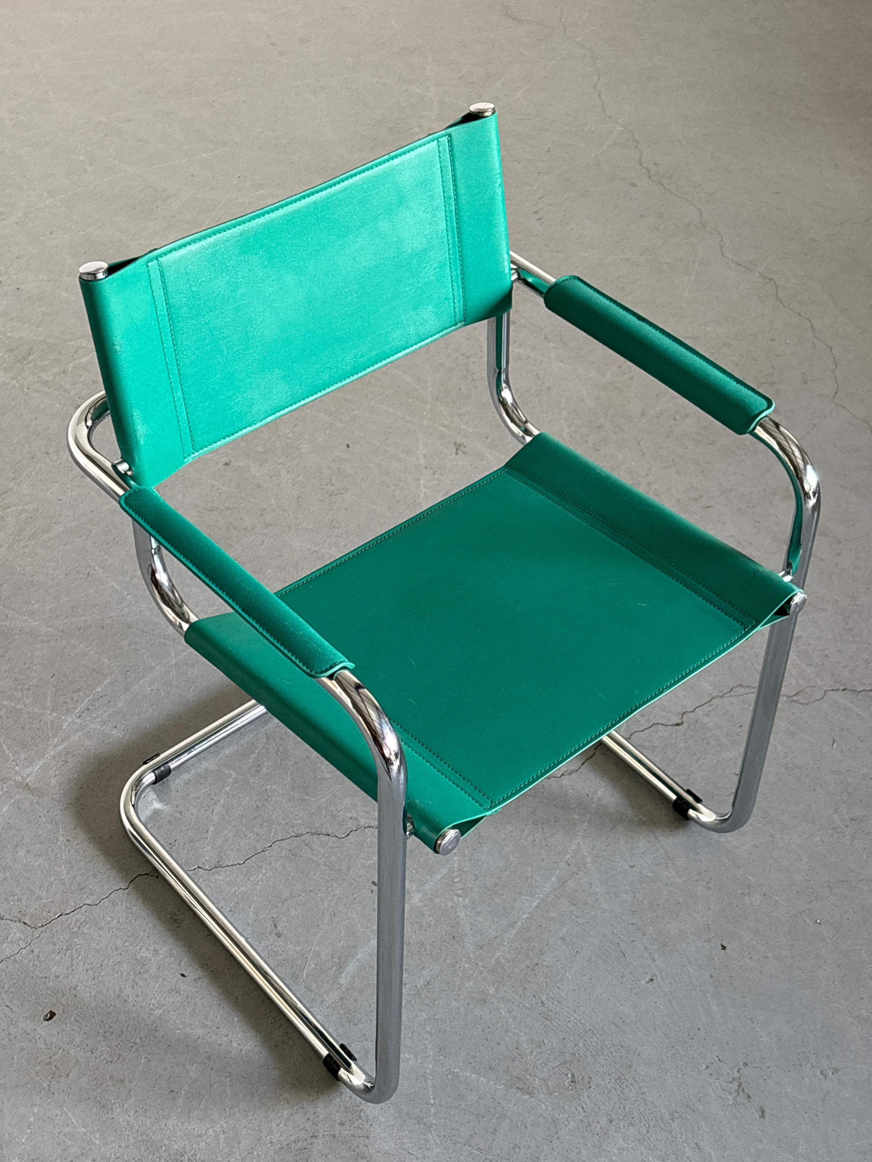 Mart Stam S34 Design Turquoise Cantilever Chair, Bauhaus Design Tubular Steel In Good Condition In Zagreb, HR