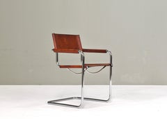 Mart Stam S34 Dining Armchair in Cognac Saddle Leather, 1970s