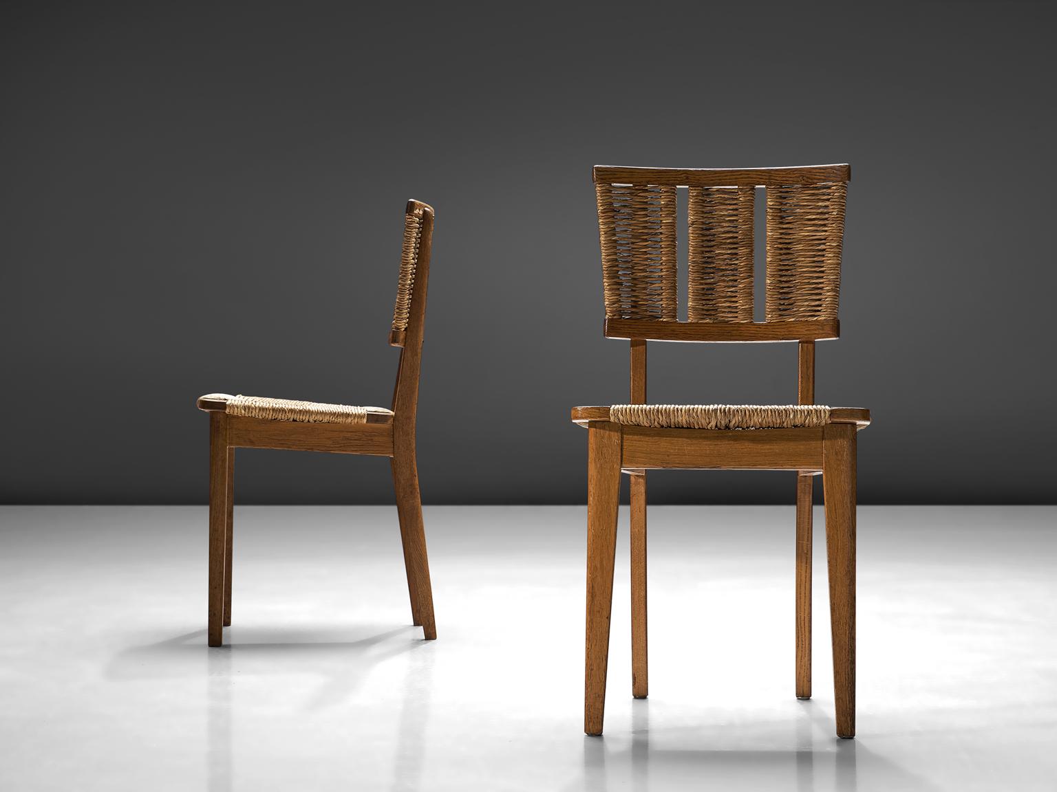 Dutch Mart Stam Set of Eight Oak and Rush Dining Chairs 