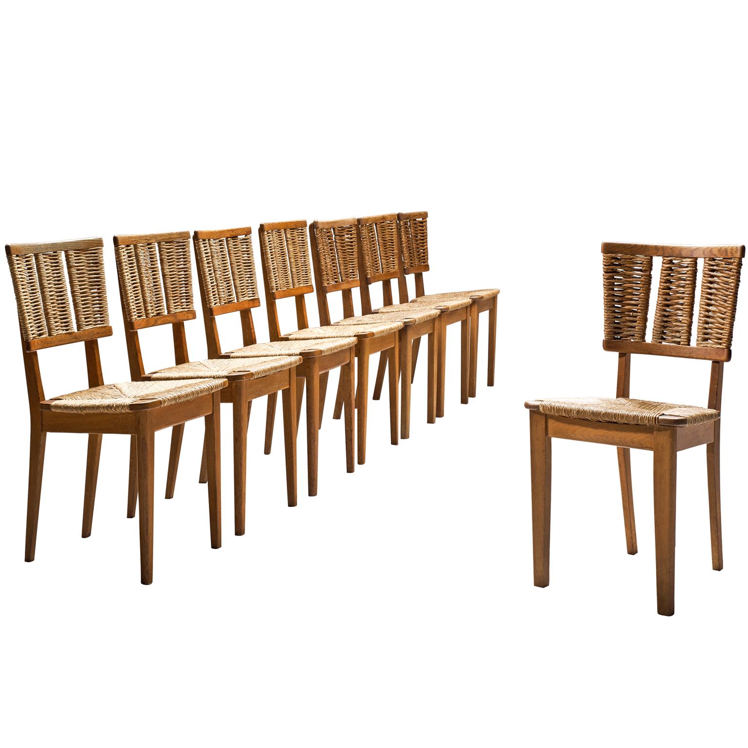 Mart Stam Set of Eight Oak and Rush Dining Chairs 
