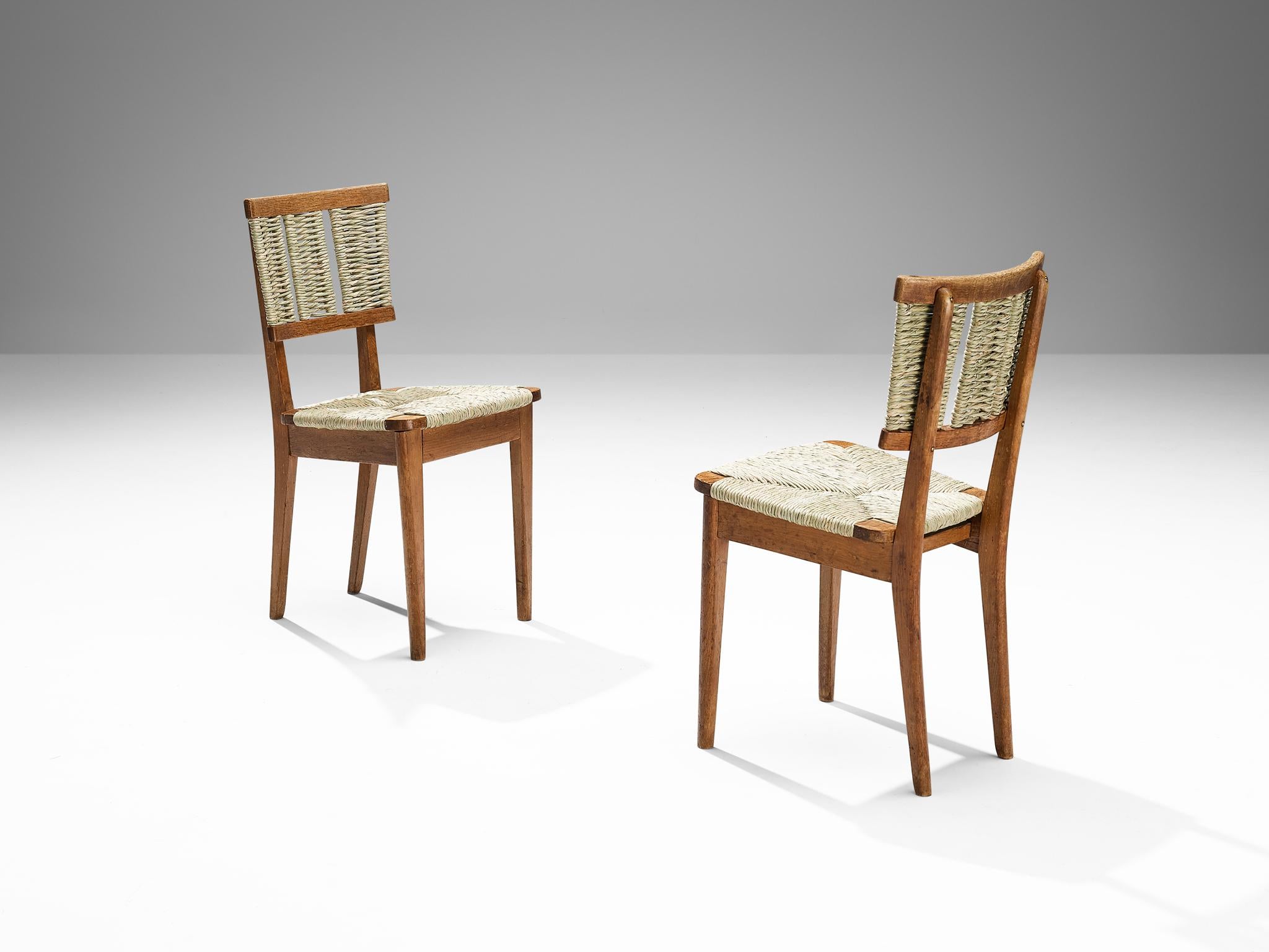 Mid-Century Modern Mart Stam Set of Four Dining Chairs in Oak and Wicker Seagrass  For Sale