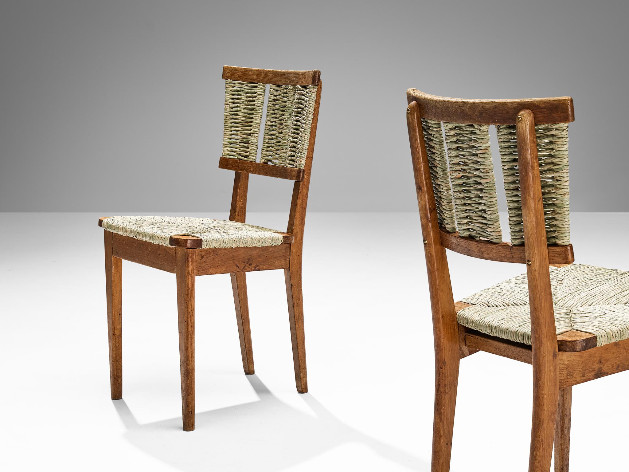 Dutch Mart Stam Set of Four Dining Chairs in Oak and Wicker Seagrass  For Sale