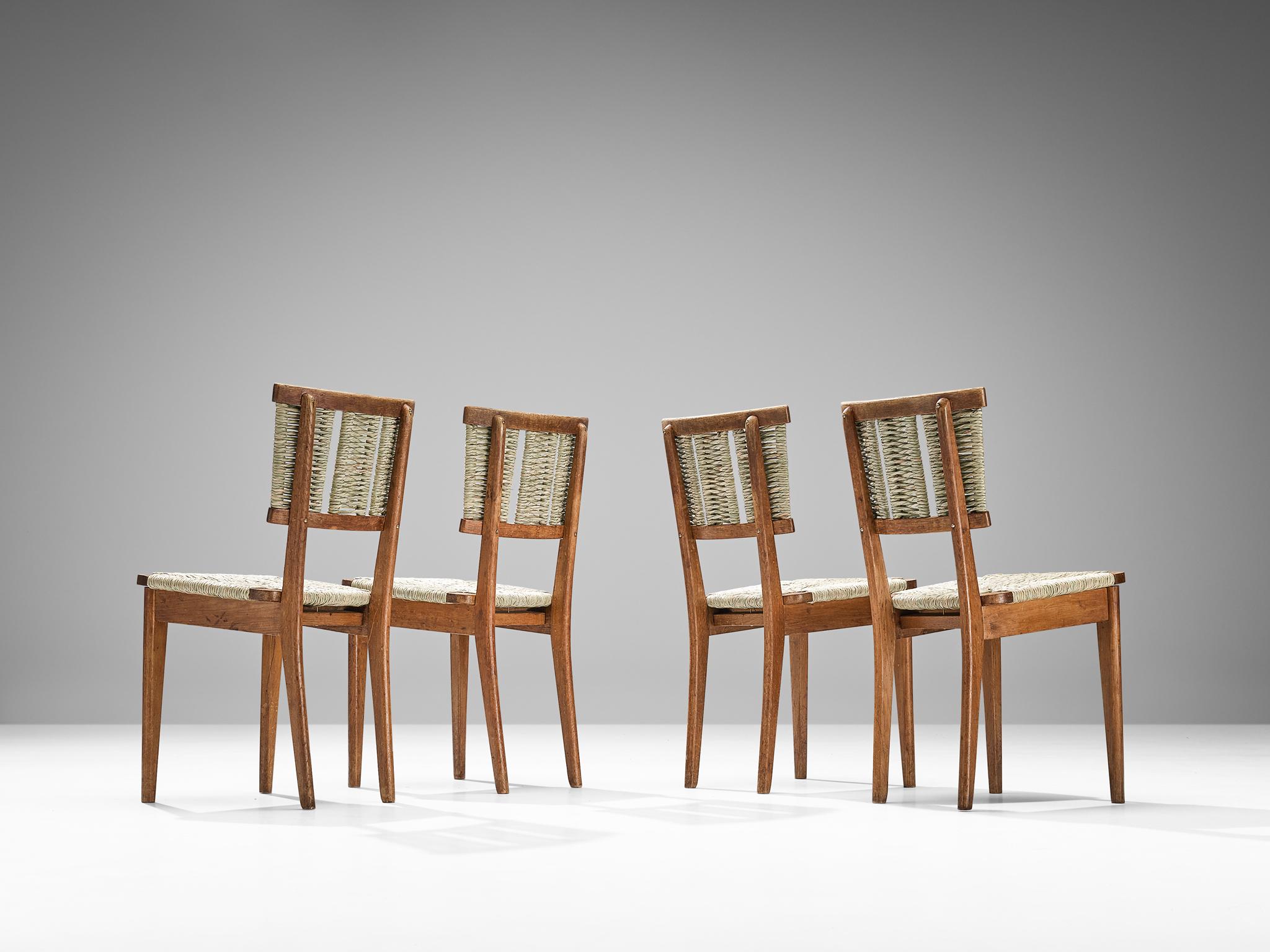 Mid-20th Century Mart Stam Set of Four Dining Chairs in Oak and Wicker Seagrass  For Sale