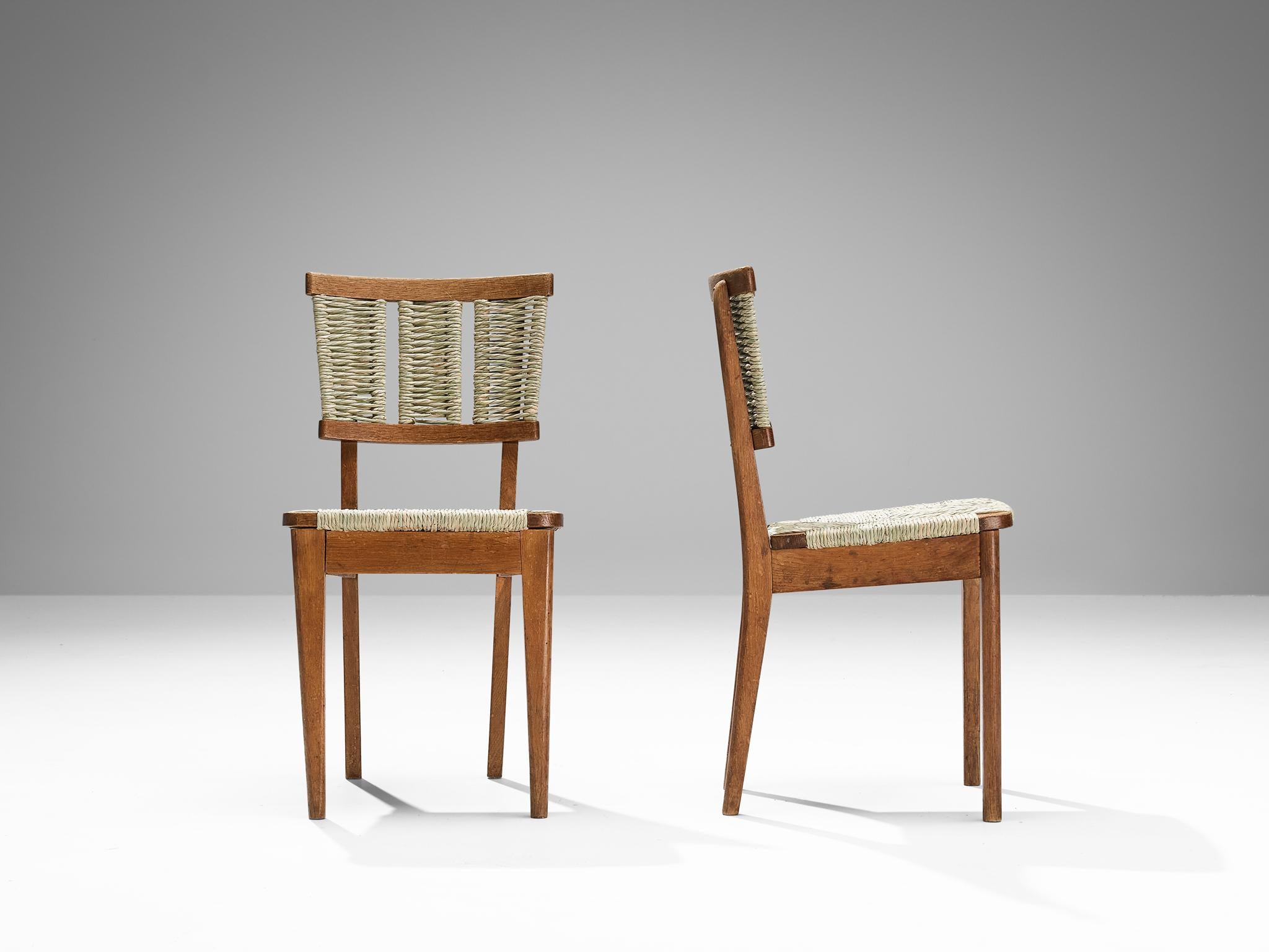 Mart Stam Set of Four Dining Chairs in Oak and Wicker Seagrass  1