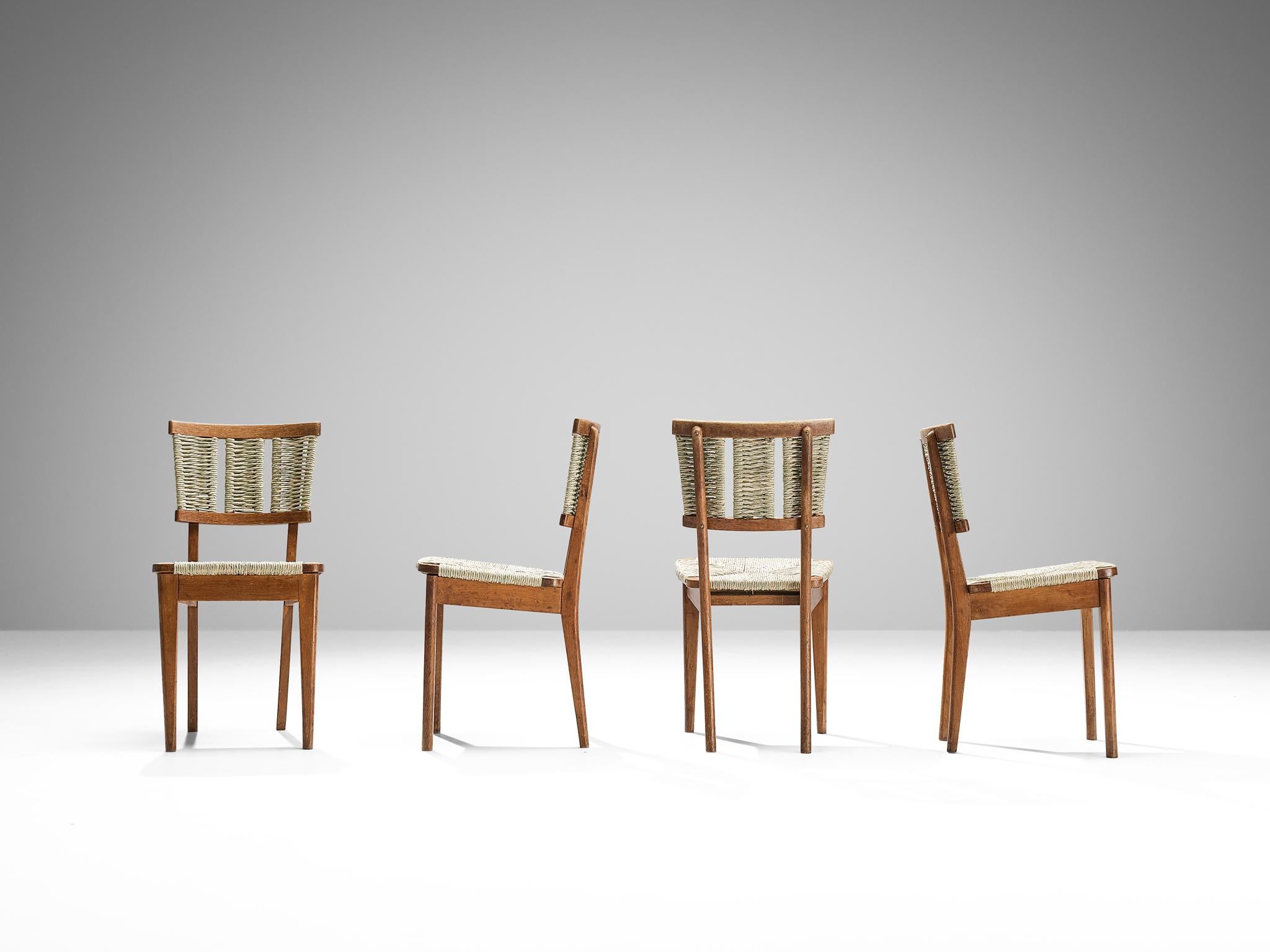 Mart Stam Set of Four Dining Chairs in Oak and Wicker Seagrass  2