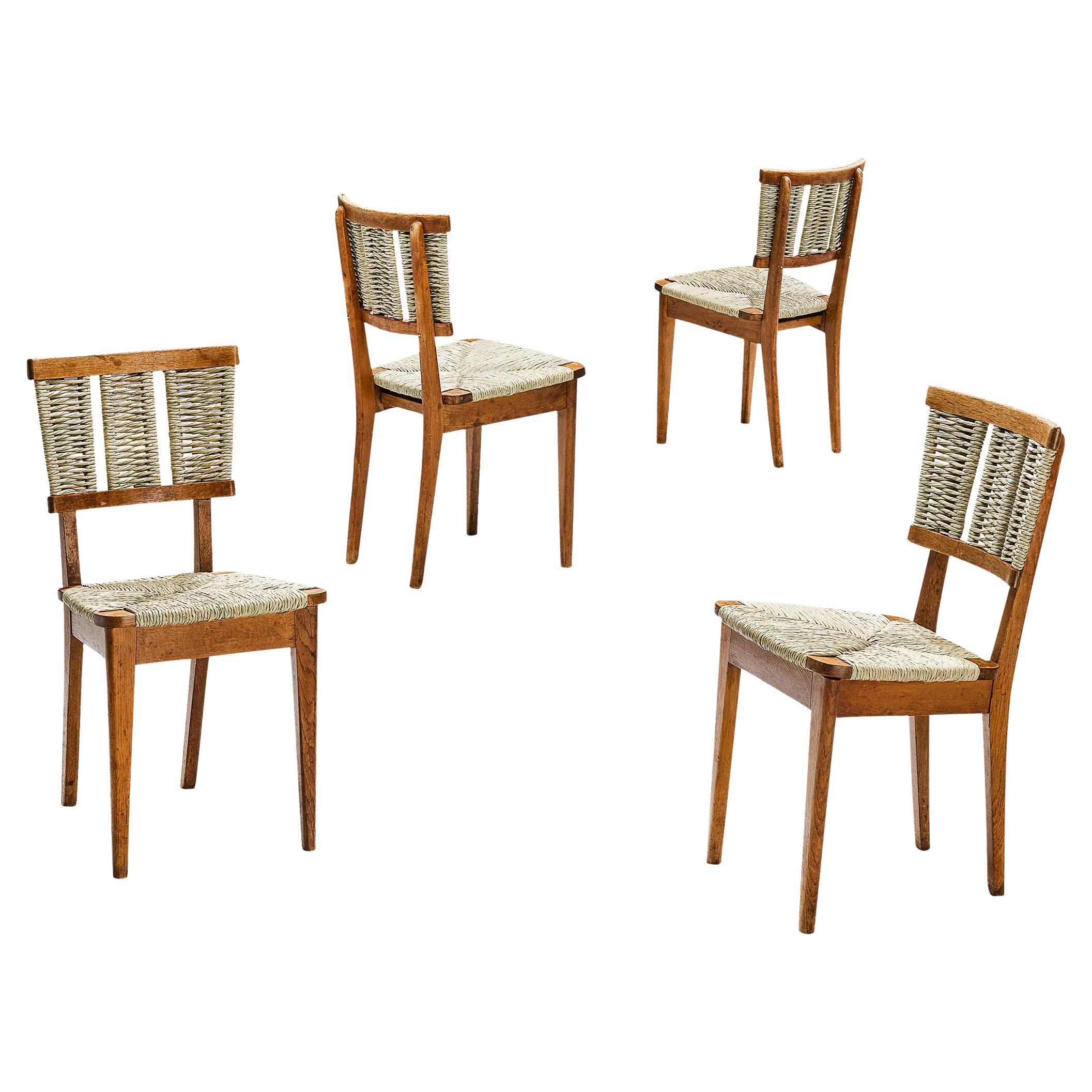 Mart Stam Set of Four Dining Chairs in Oak and Wicker Seagrass  For Sale