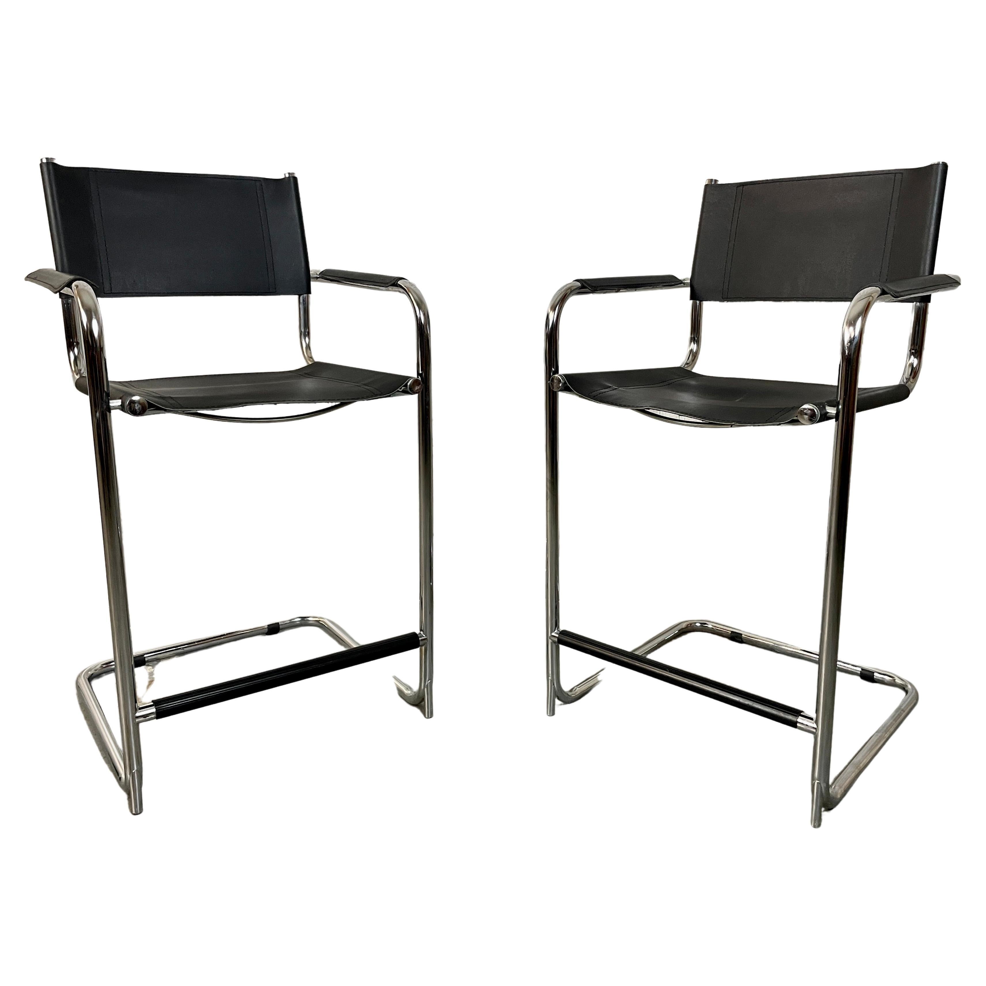 Mart Stam Style Chrome and Leather Barstool For Sale
