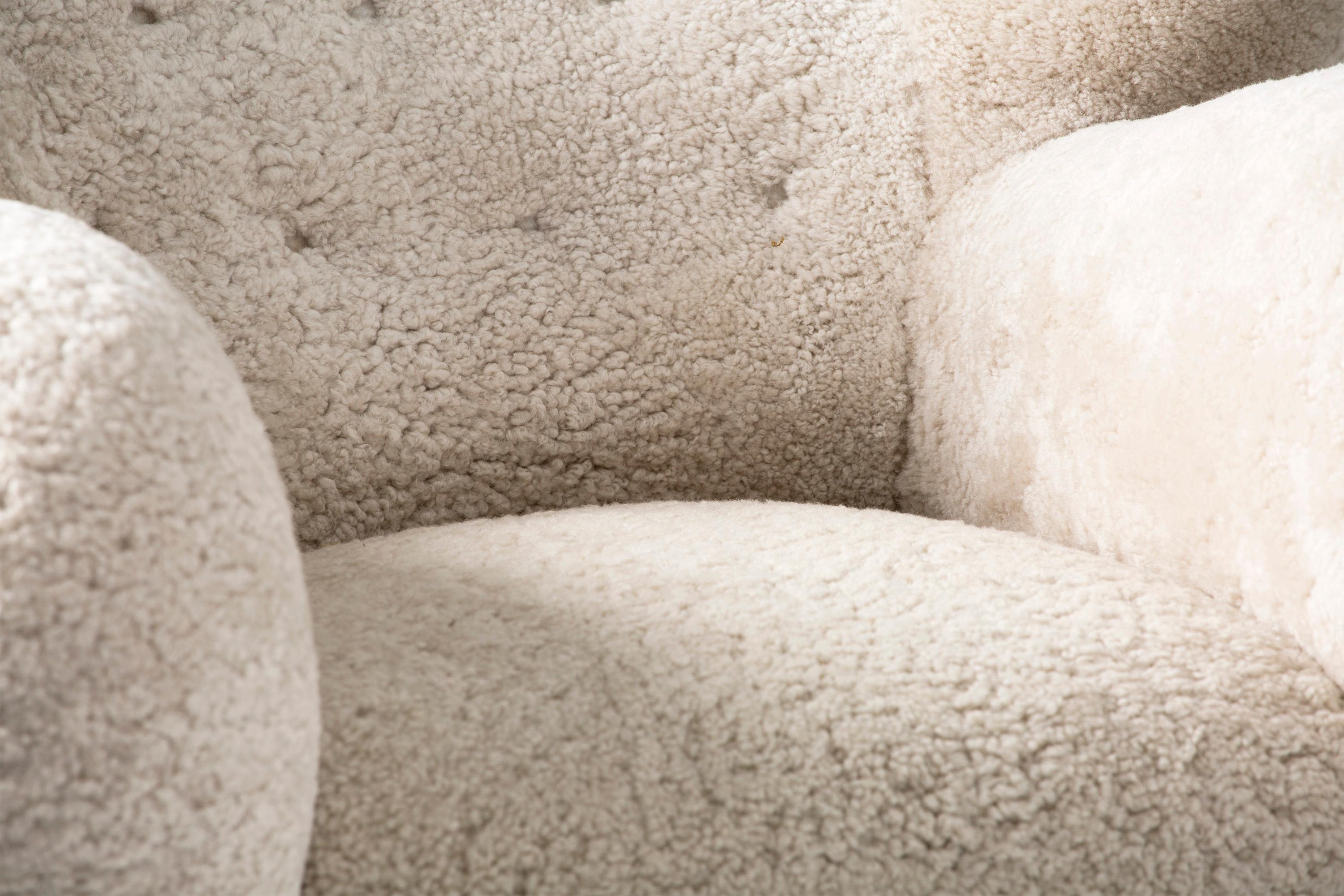 Finnish Marta Blomstedt 1930s Sheepskin Wing Chair for The Hotel Aulanko