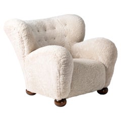 Marta Blomstedt 1930s Sheepskin Wing Chair for The Hotel Aulanko