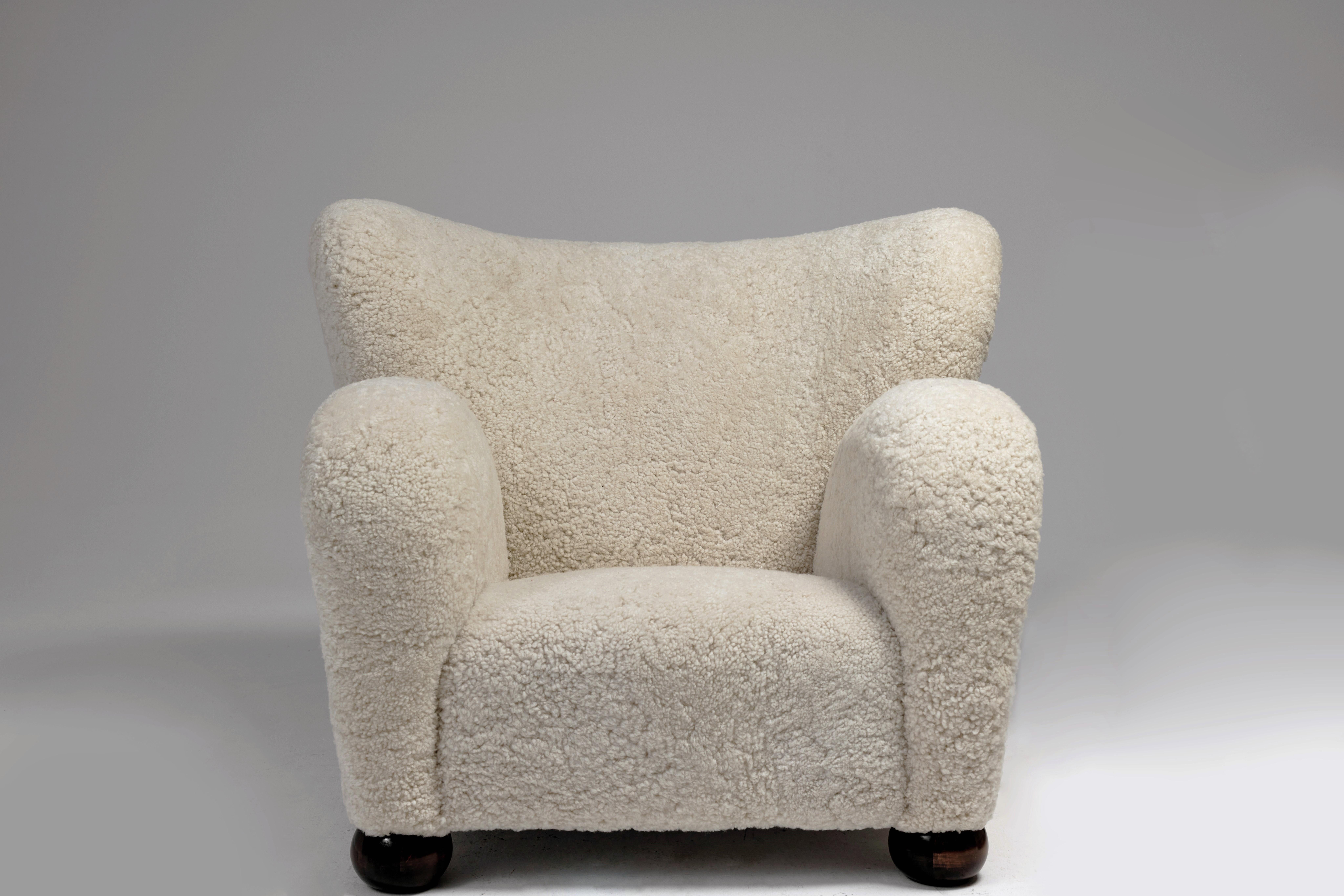 Scandinavian Modern Marta Blomstedt  Sheepskin Wing Chairs for the Aulanko Hotel, Finland, 1930s. For Sale