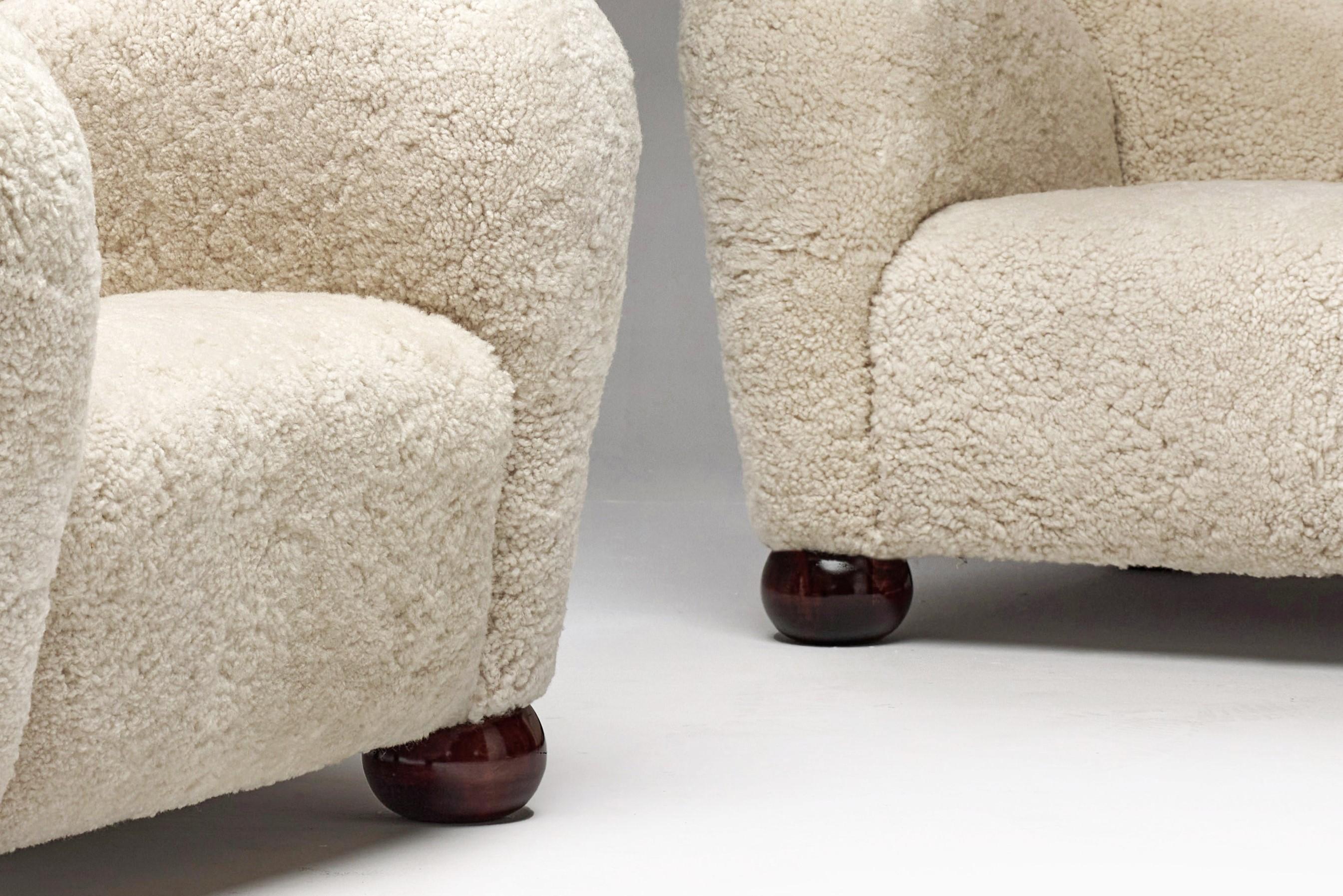 Mid-20th Century Marta Blomstedt  Sheepskin Wing Chairs for the Aulanko Hotel, Finland, 1930s. For Sale