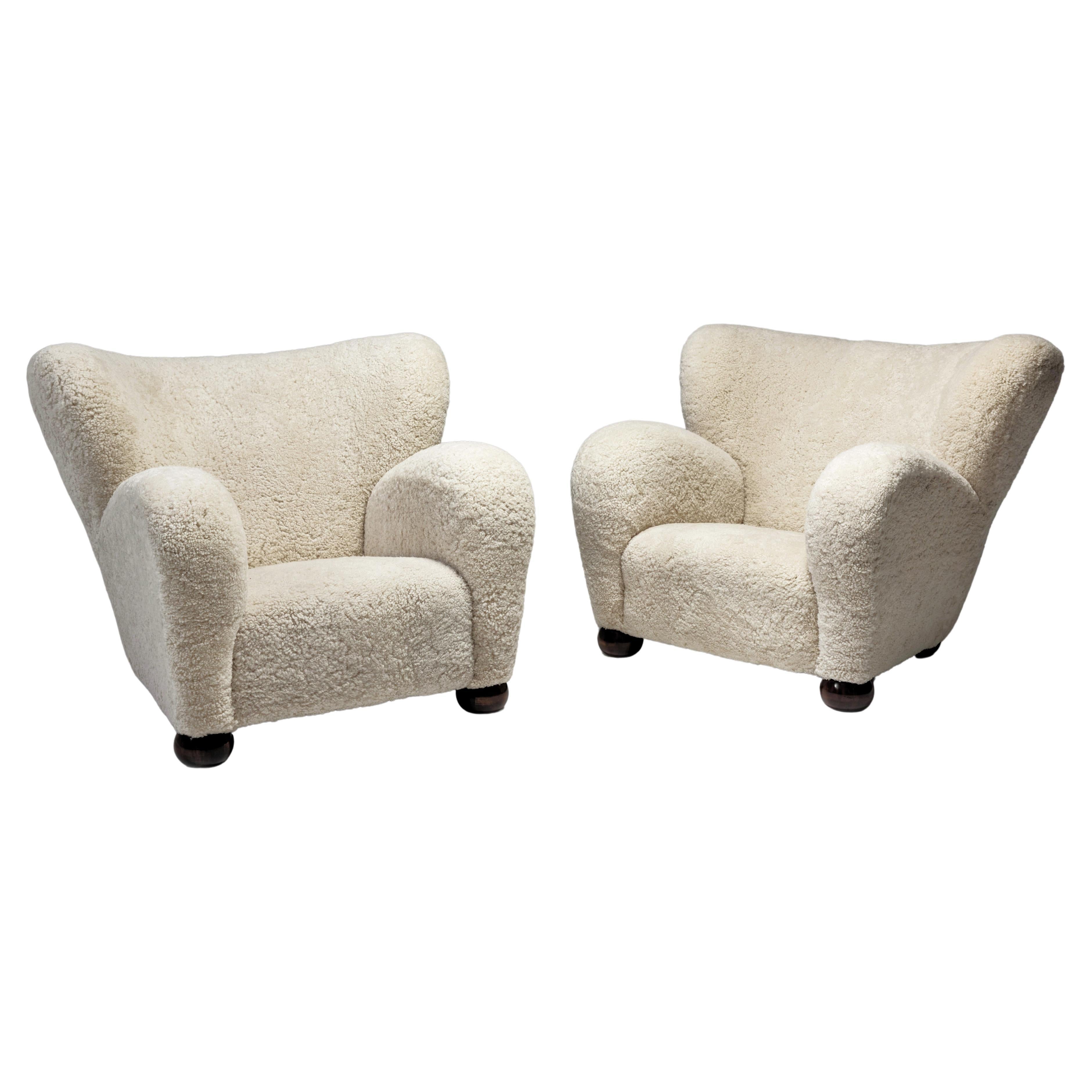 Marta Blomstedt  Sheepskin Wing Chairs for the Aulanko Hotel, Finland, 1930s. For Sale