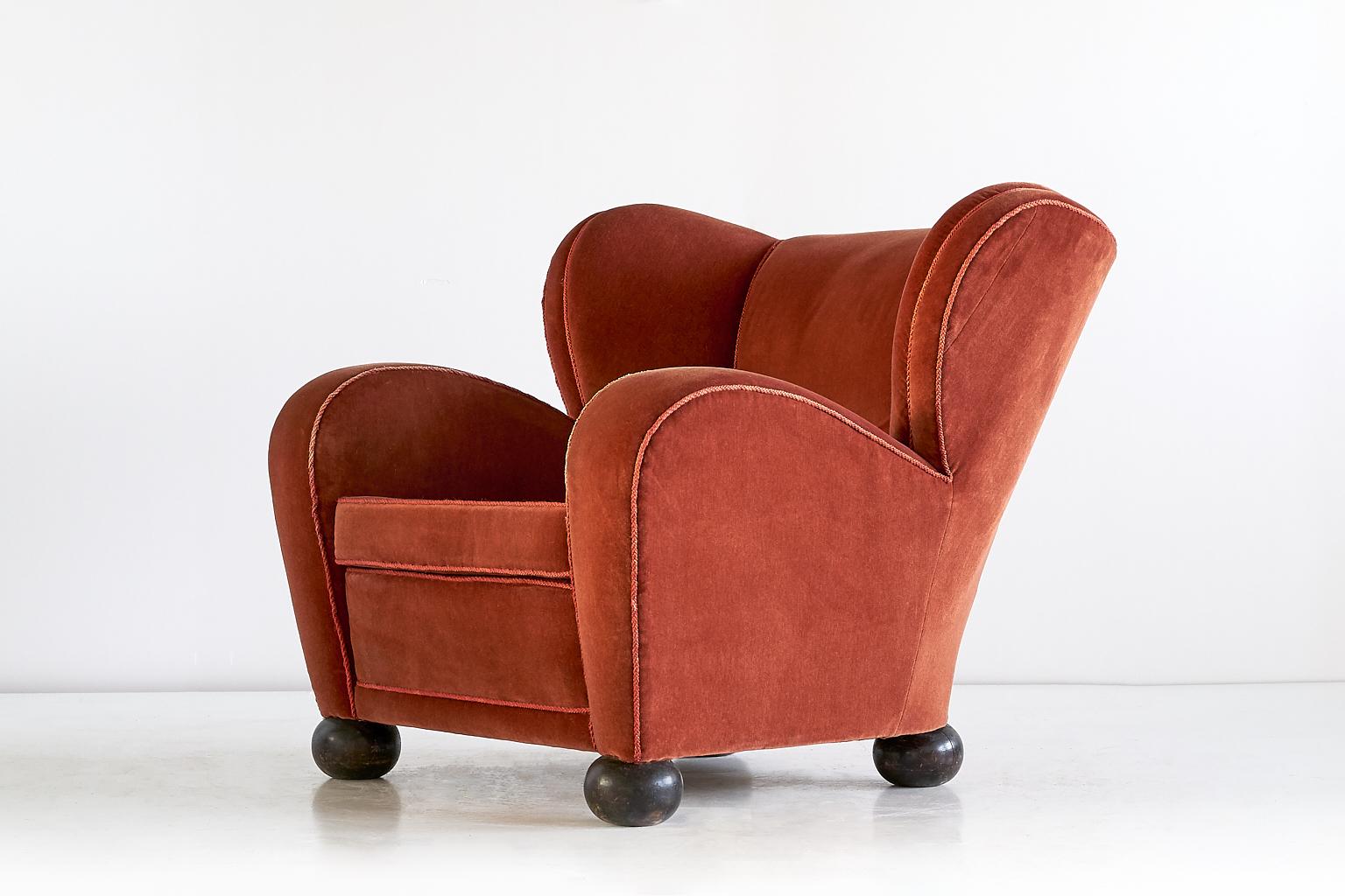Stained Märta Blomstedt Armchair in Mohair Designed for Hotel Aulanko, Finland, 1939