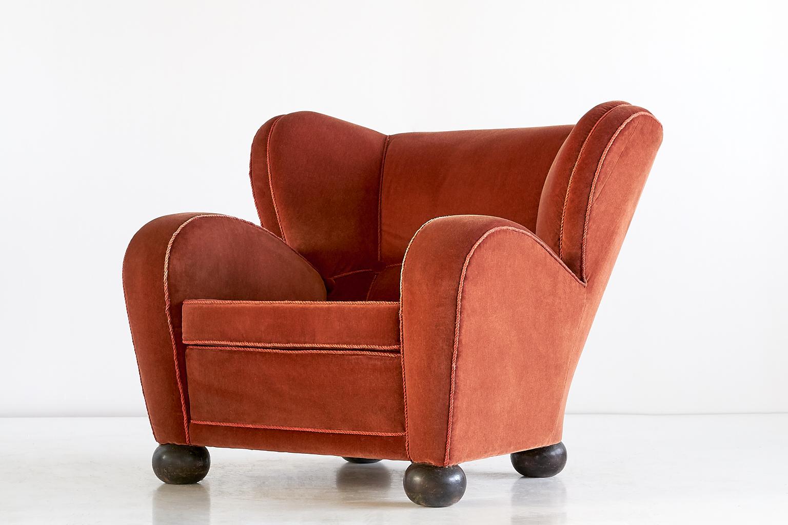 Mid-20th Century Märta Blomstedt Armchair in Mohair Designed for Hotel Aulanko, Finland, 1939