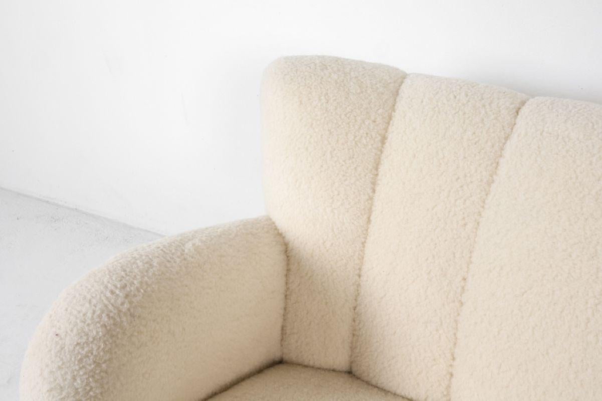 Wool Marta Blomstedt Lambswool & Walnut Sofa, Finland circa 1940s For Sale