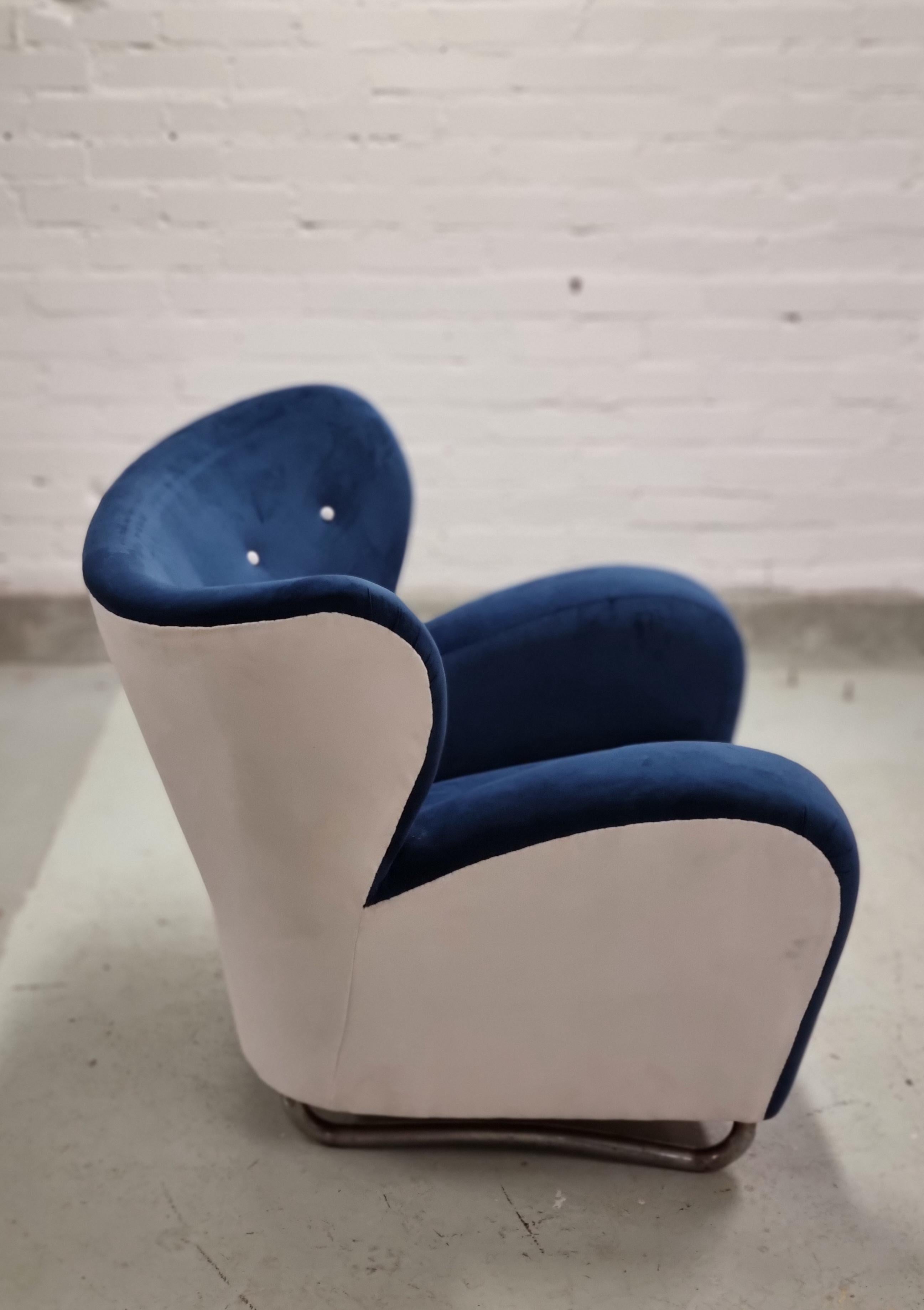 Finnish Märta Blomstedt, Lounge Chair In Blue And White, 1939 For Sale