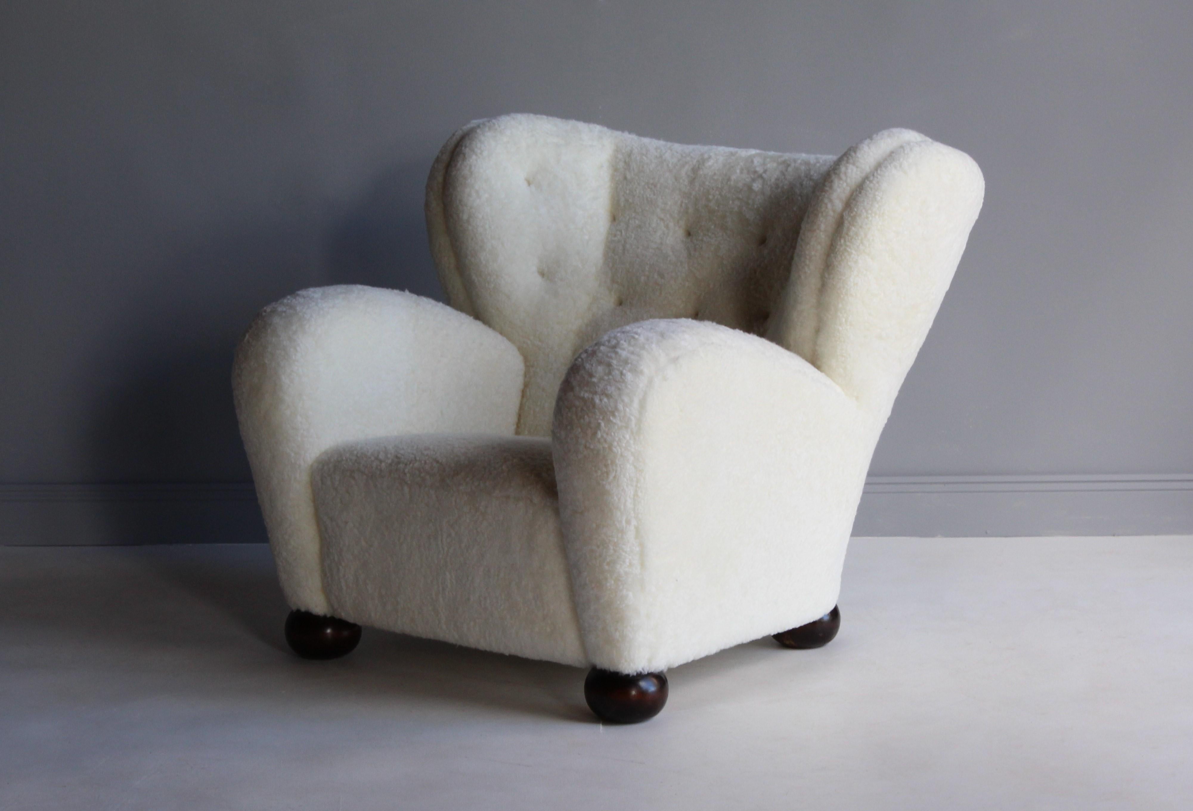 Loungesessel „Lounge Chair“, entworfen für Hotel Aulanko, Schafsleder, Birke, 1939 (Skandinavische Moderne)