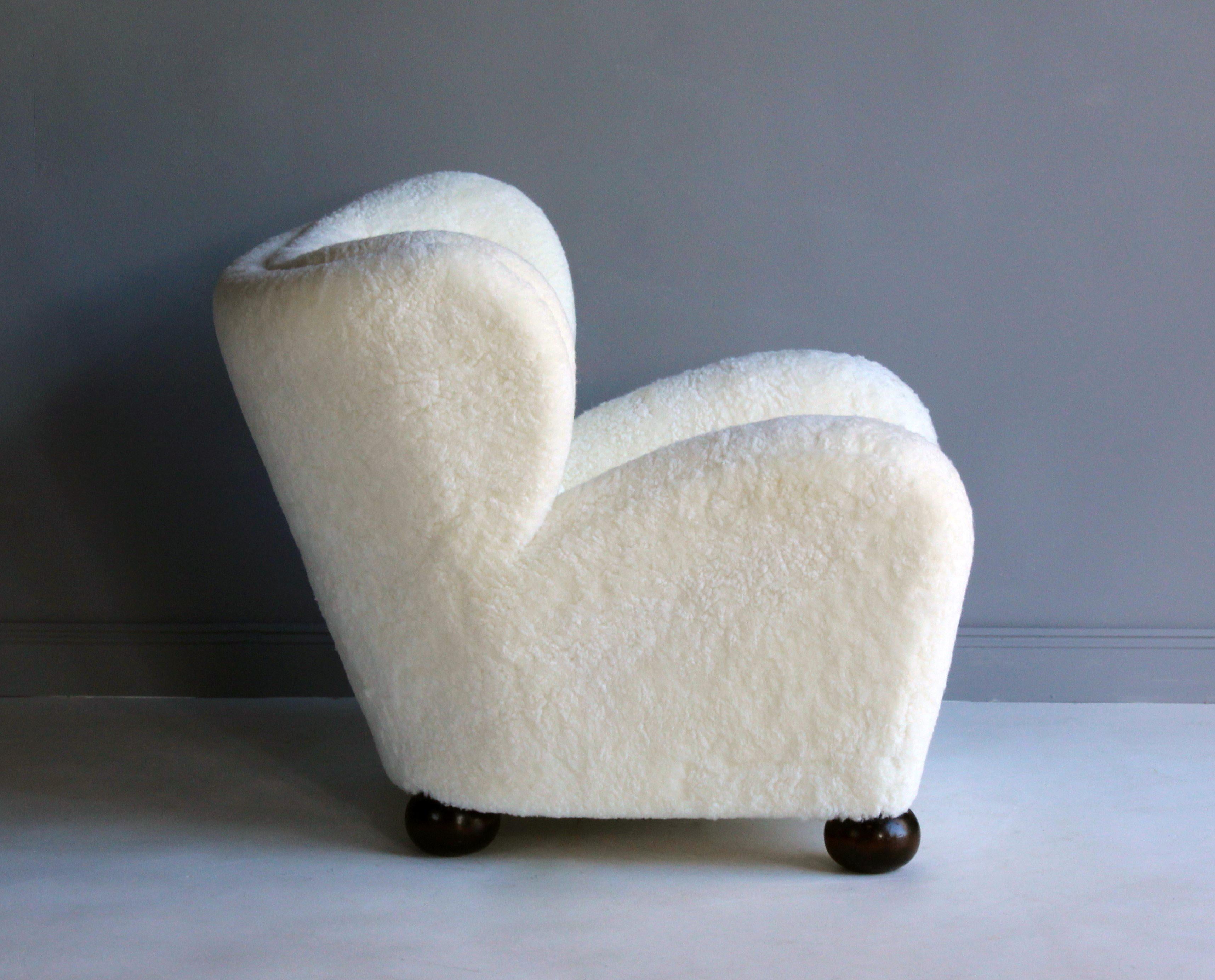 Loungesessel „Lounge Chair“, entworfen für Hotel Aulanko, Schafsleder, Birke, 1939 (Finnisch)
