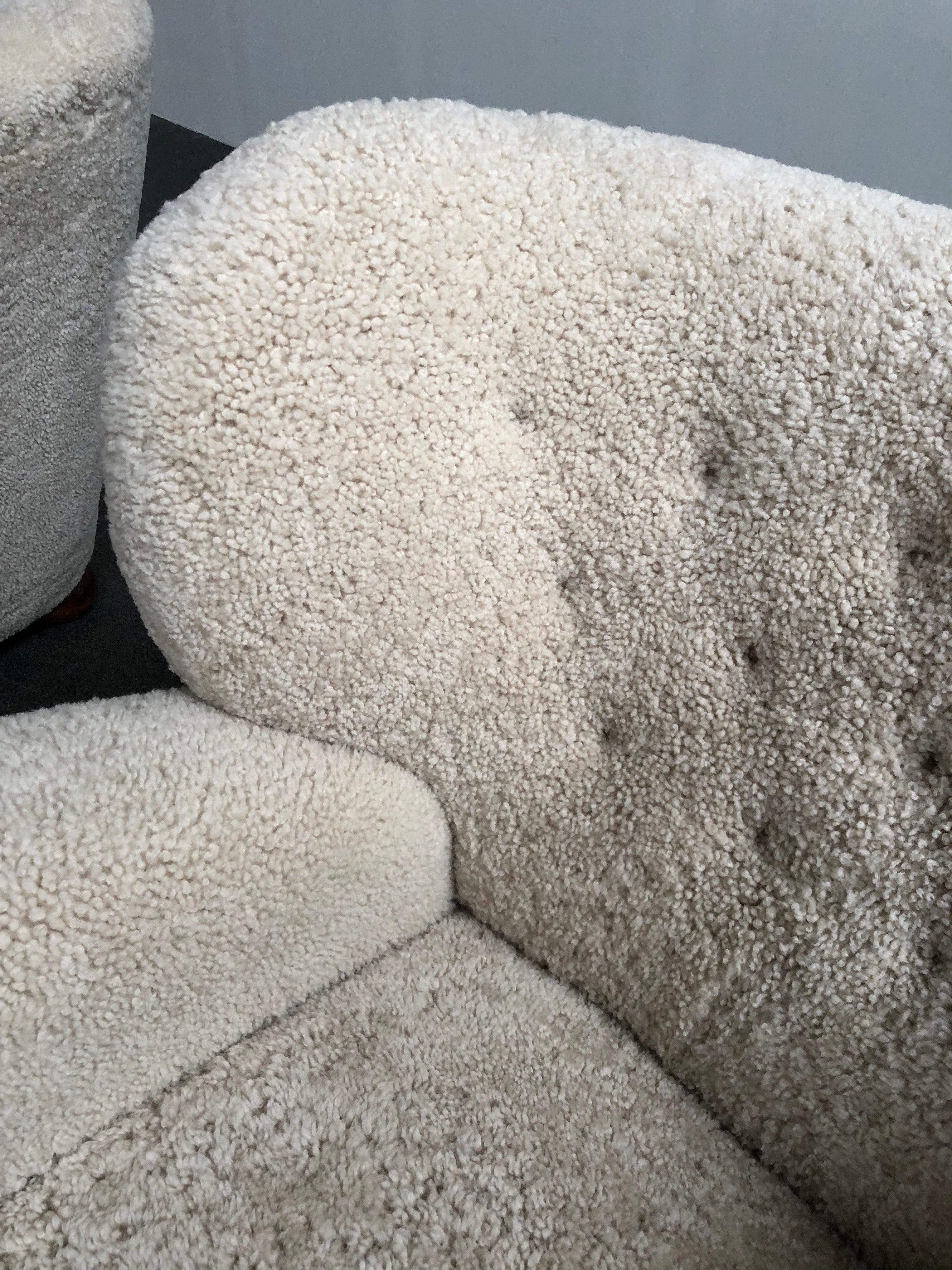 Finnish Marta Blomstedt Pair of Easy Chairs in Sheepskin, Model Aulanko, Finland