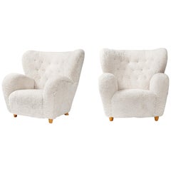 Märta Blomstedt Pair of Hotel Aulanko Sheepskin Chairs