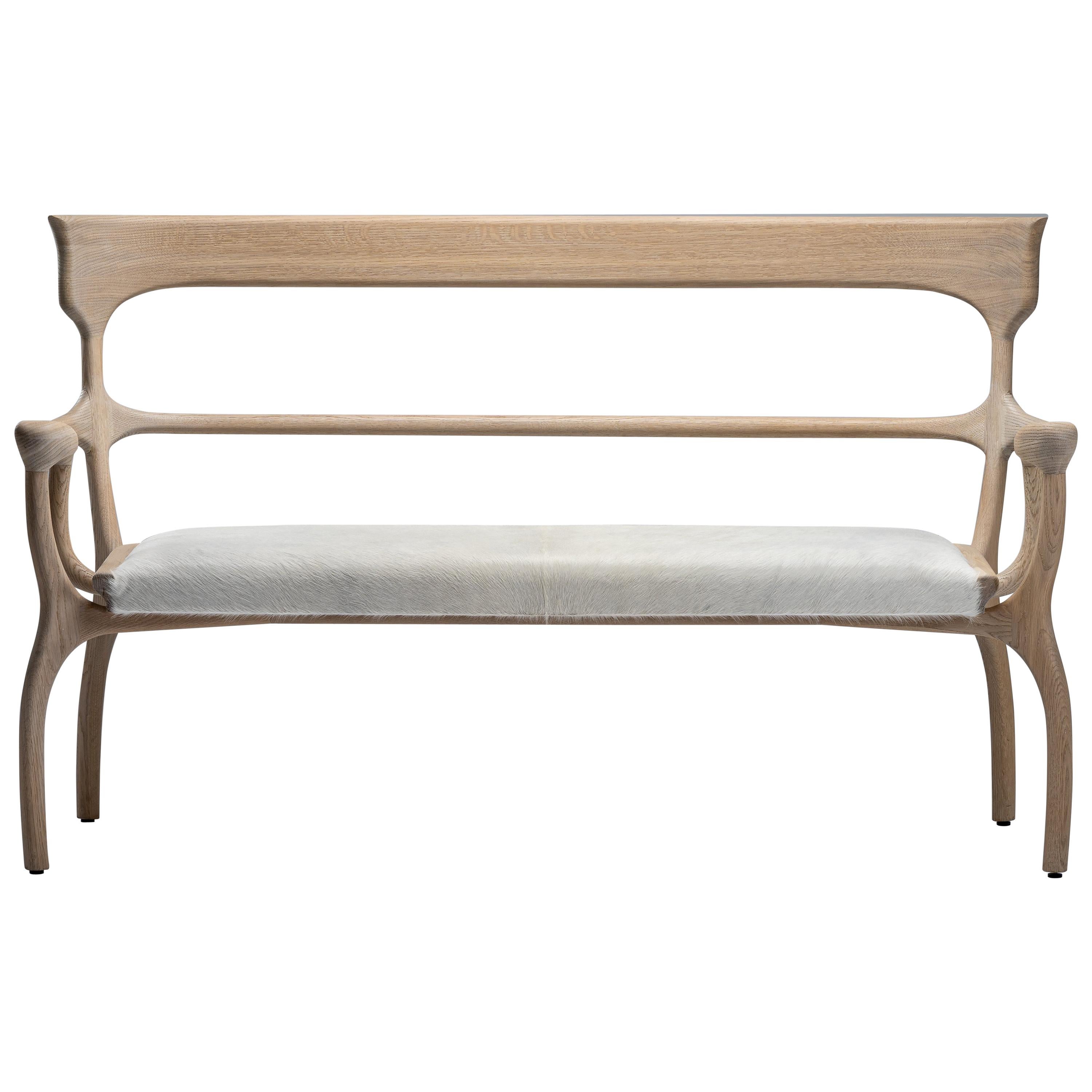 MARTA Blonde Oak Settee/Bench with Natural Leather/Cowhide Seat by Mandy Graham