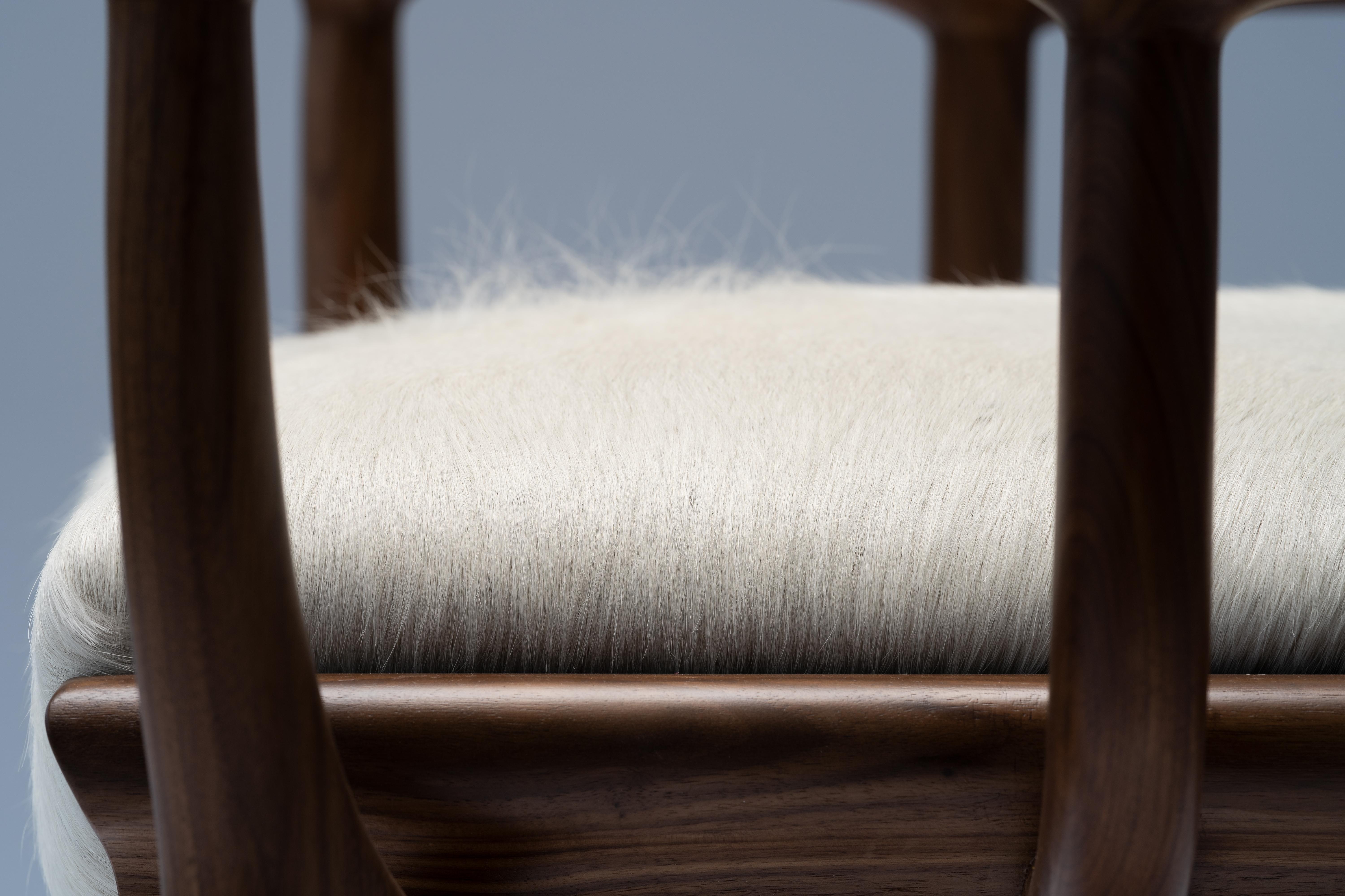 MARTA Brown Chair/Armchair in Walnut/Oak with Cream Cowhide Seat by Mandy Graham For Sale 1