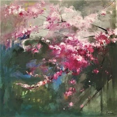 "Spring Emotion I" 60x60cm oil on canvas cherry blossoms spring flowers hope 